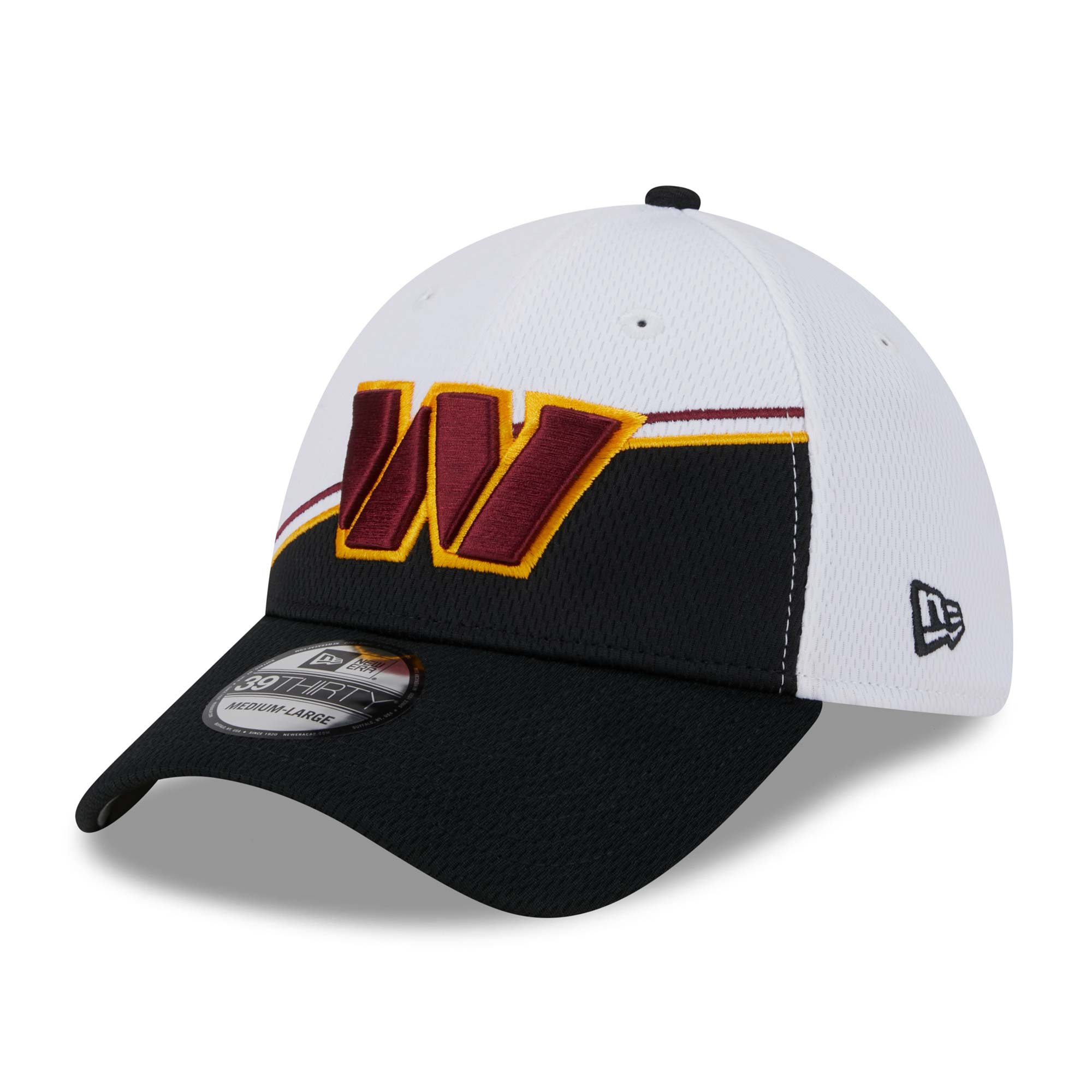 Washington Commanders On Field 2023 NFL Sideline New Era 39THIRTY Flex Cap Weiß