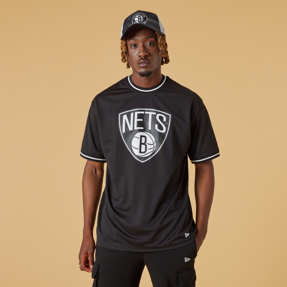 Brooklyn Nets Logo Oversized New Era Mesh NBA T-Shirt Schwarz