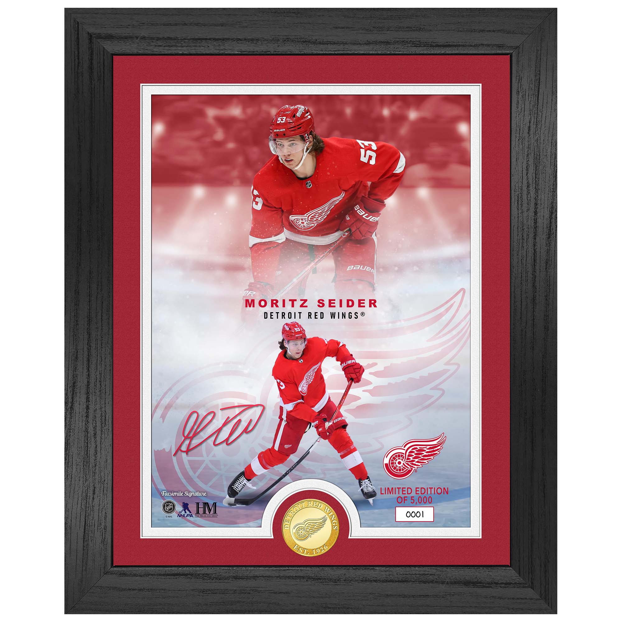 Moritz Seider Detroit Red Wings Bronze Coin Framed NHL Photo