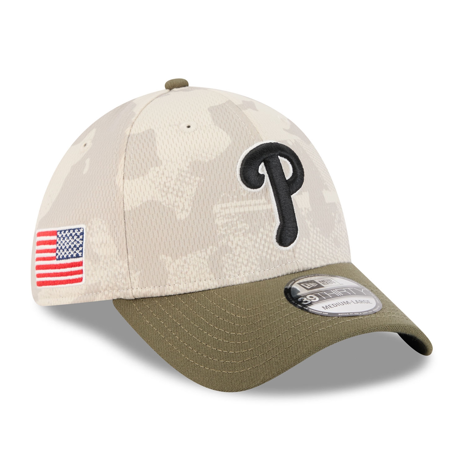 Philadelphia Phillies 2025 MLB Armed Forces New Era 39THIRTY Flex Cap