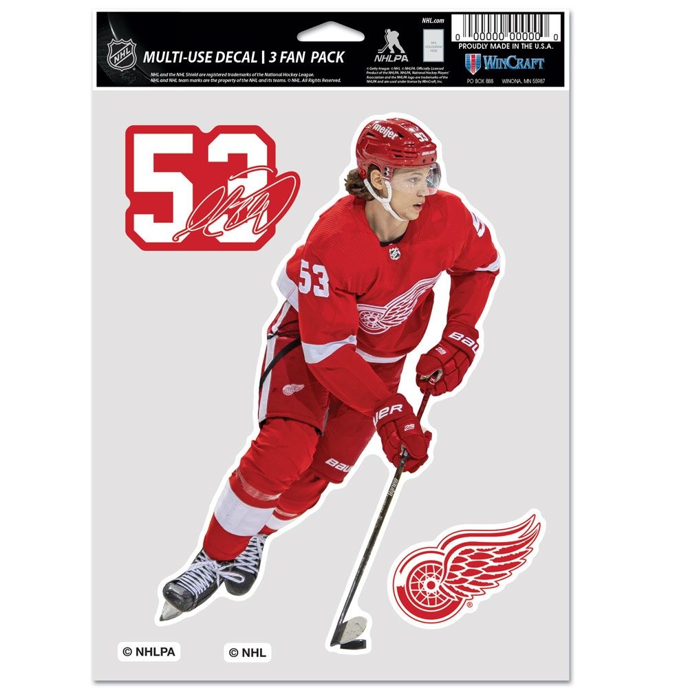 Moritz Seider #53 Detroit Red Wings Player NHL Decals Set (3 Pcs.)