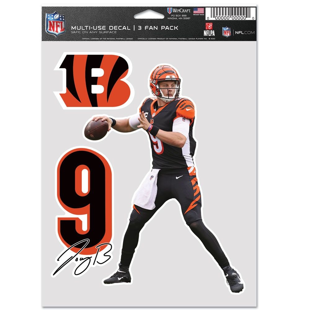 Joe Burrow #9 Cincinnati Bengals Player NFL Aufkleber-Set (3 Stk.)