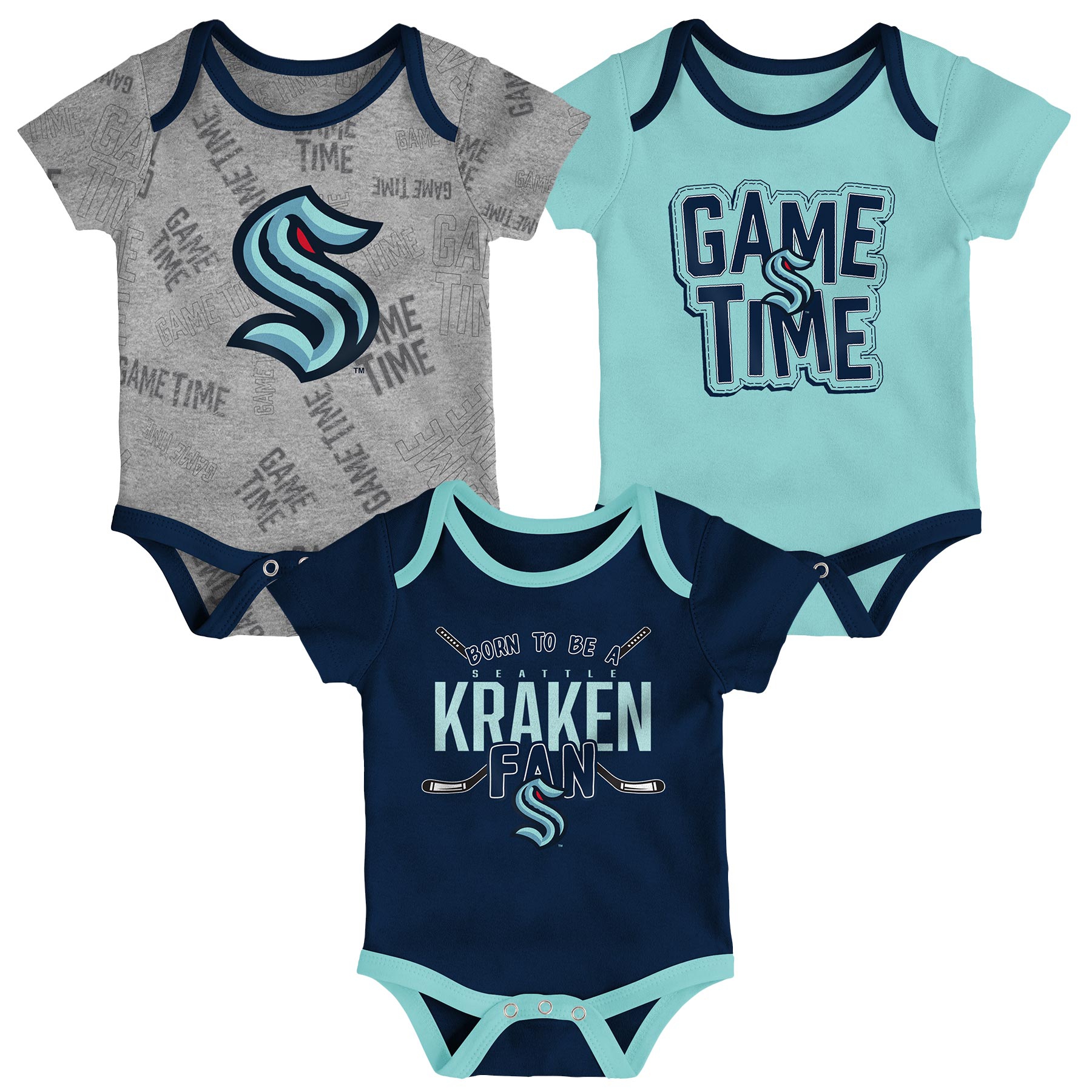 Seattle Kraken Game Time NHL Baby Bodysuit Set (3-Piece)