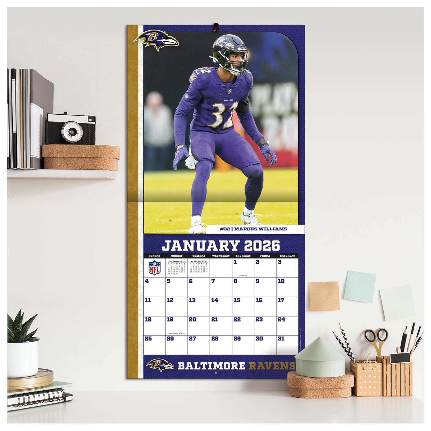 Baltimore Ravens 2026 Team NFL Wandkalender