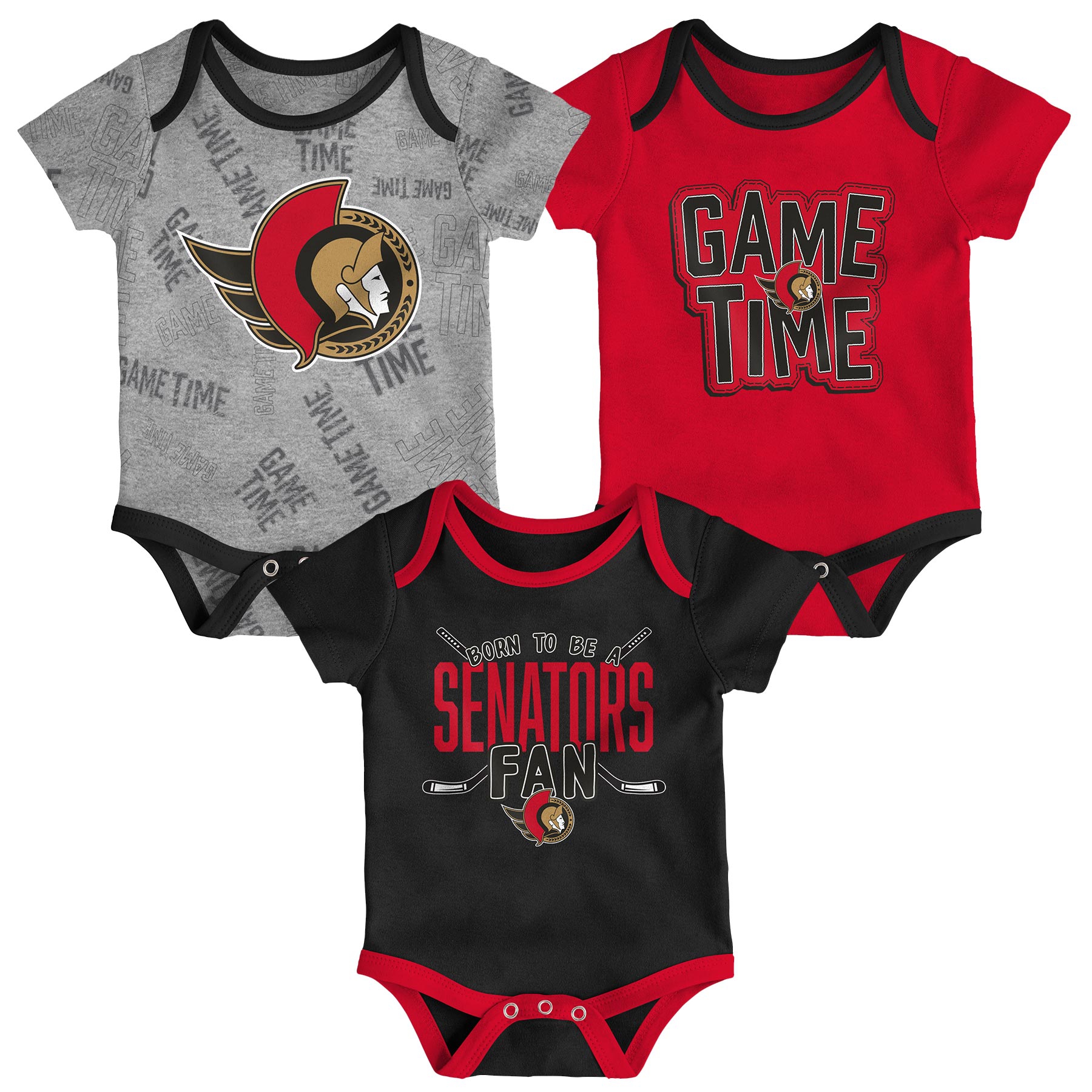 Ottawa Senators Game Time NHL Baby Bodysuit Set (3-Piece)