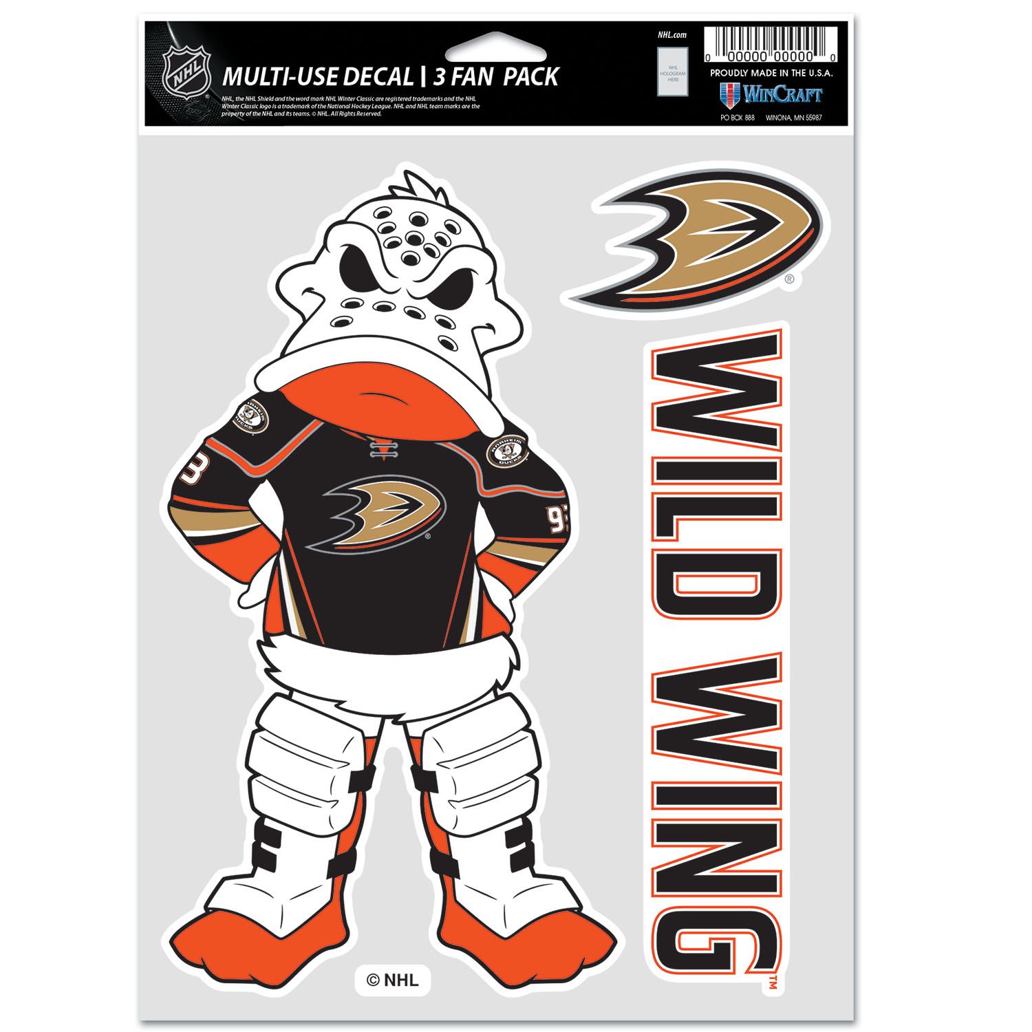 Anaheim Ducks Mascot Wild Wing NHL Aufkleber-Set (3 Stk.)