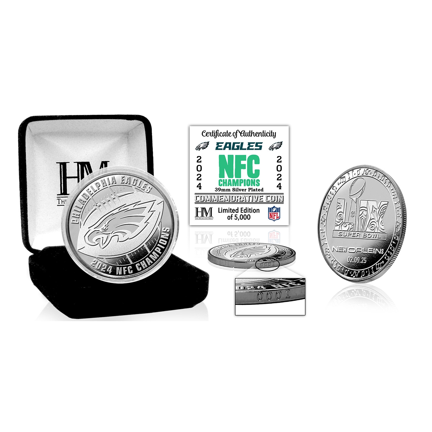 Philadelphia Eagles 2024-25 NFC Champions Super Bowl LIX Silver Coin