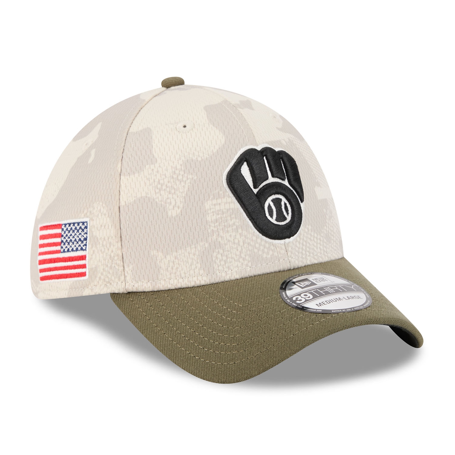 Milwaukee Brewers 2025 MLB Armed Forces New Era 39THIRTY Flex Cap