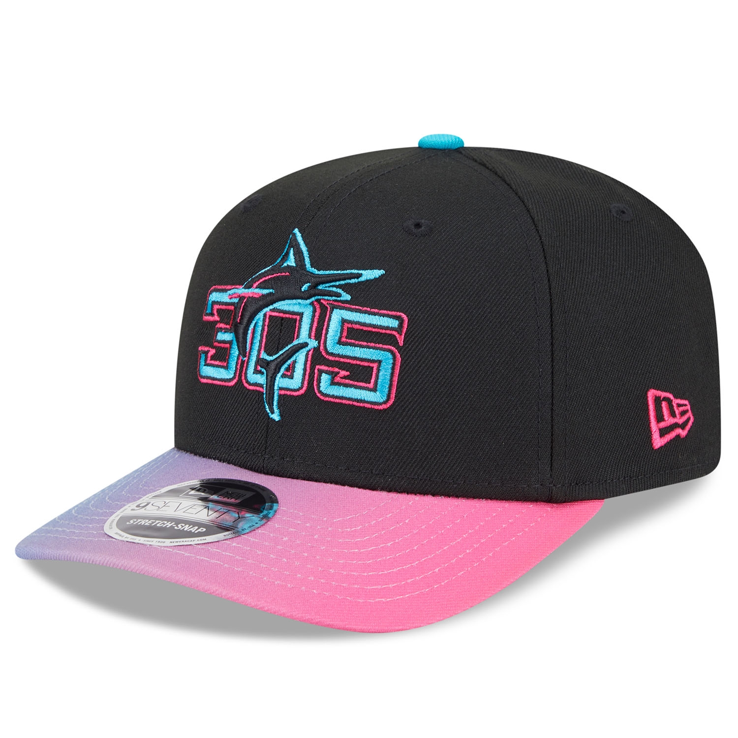 Miami Marlins MLB City Connect Stretch-Snap 9SEVENTY Cap Schwarz