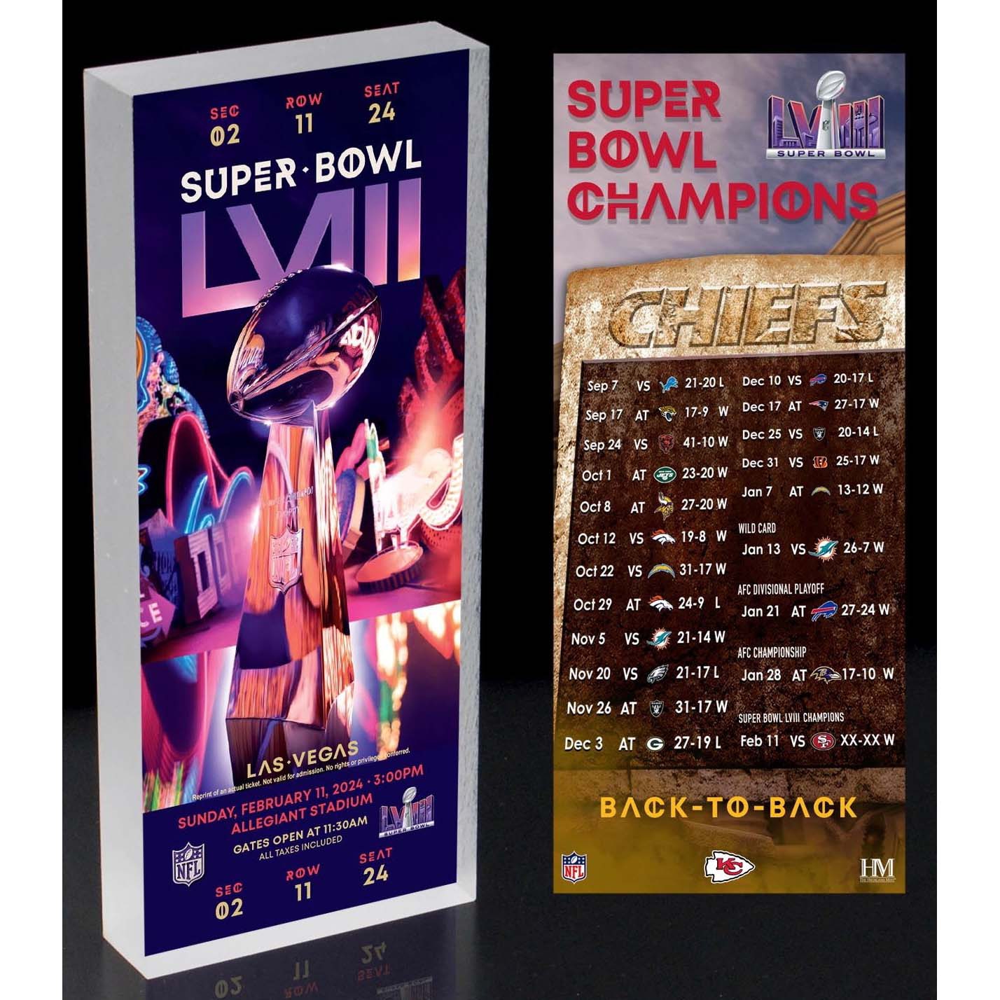 Kansas City Chiefs Super Bowl LVIII Champions Ticket 3D Block Art