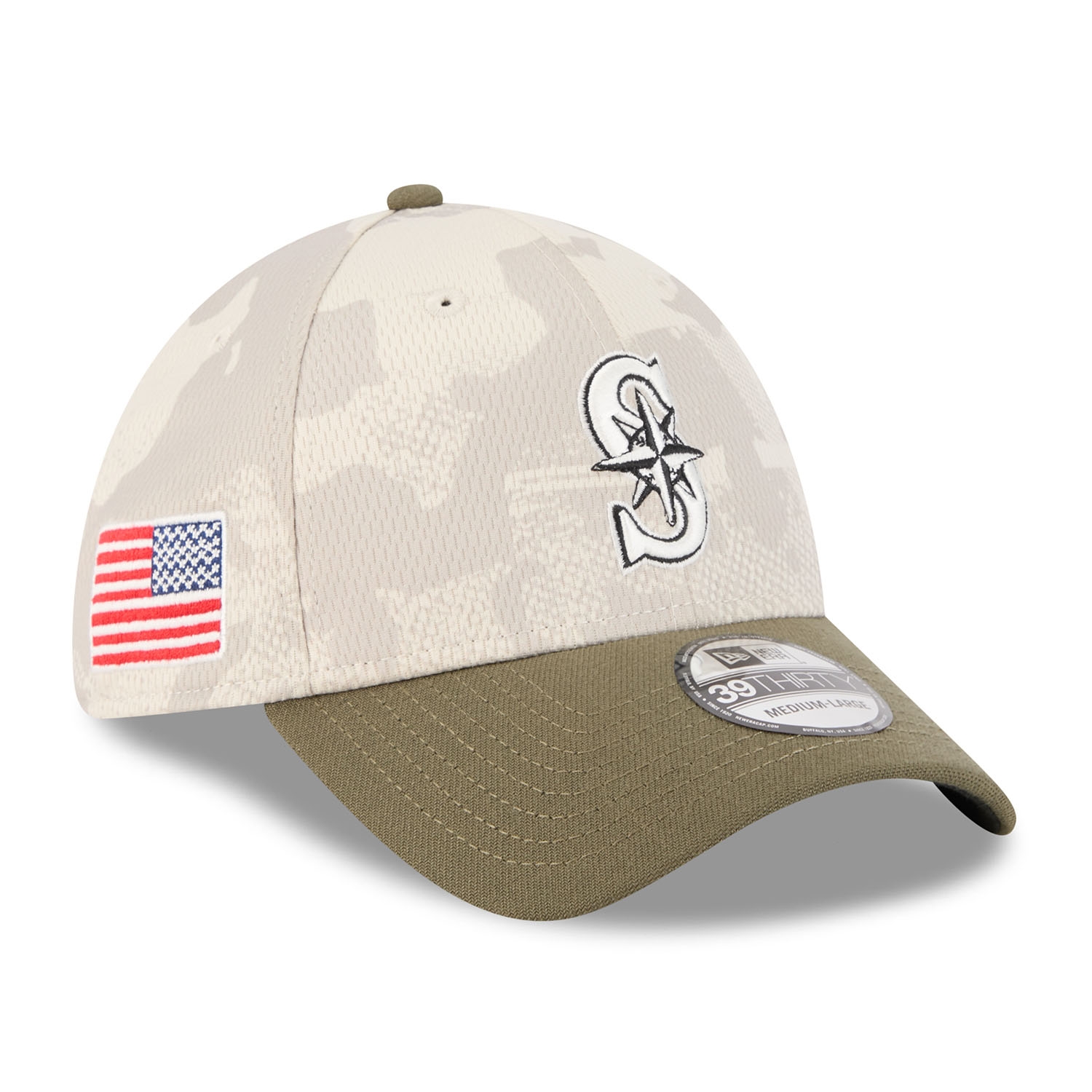 Seattle Mariners 2025 MLB Armed Forces New Era 39THIRTY Flex Cap