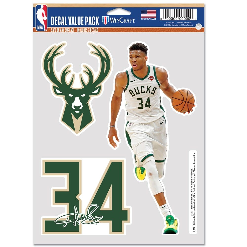 Giannis Antetokounmpo #34 Milwaukee Bucks Player NBA Aufkleber-Set (3 Stk.)