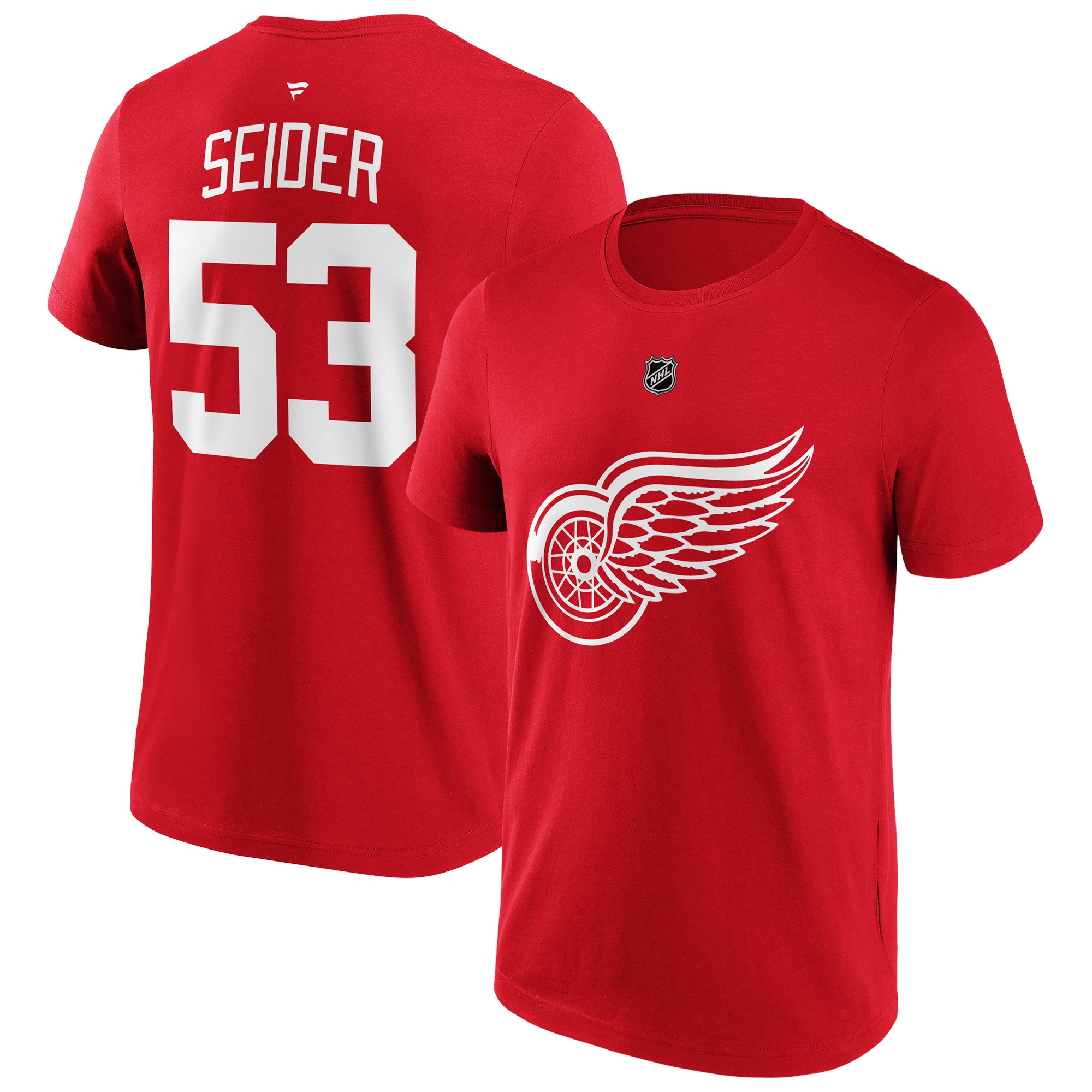 Moritz Seider #53 Detroit Red Wings Player NHL T-Shirt Red