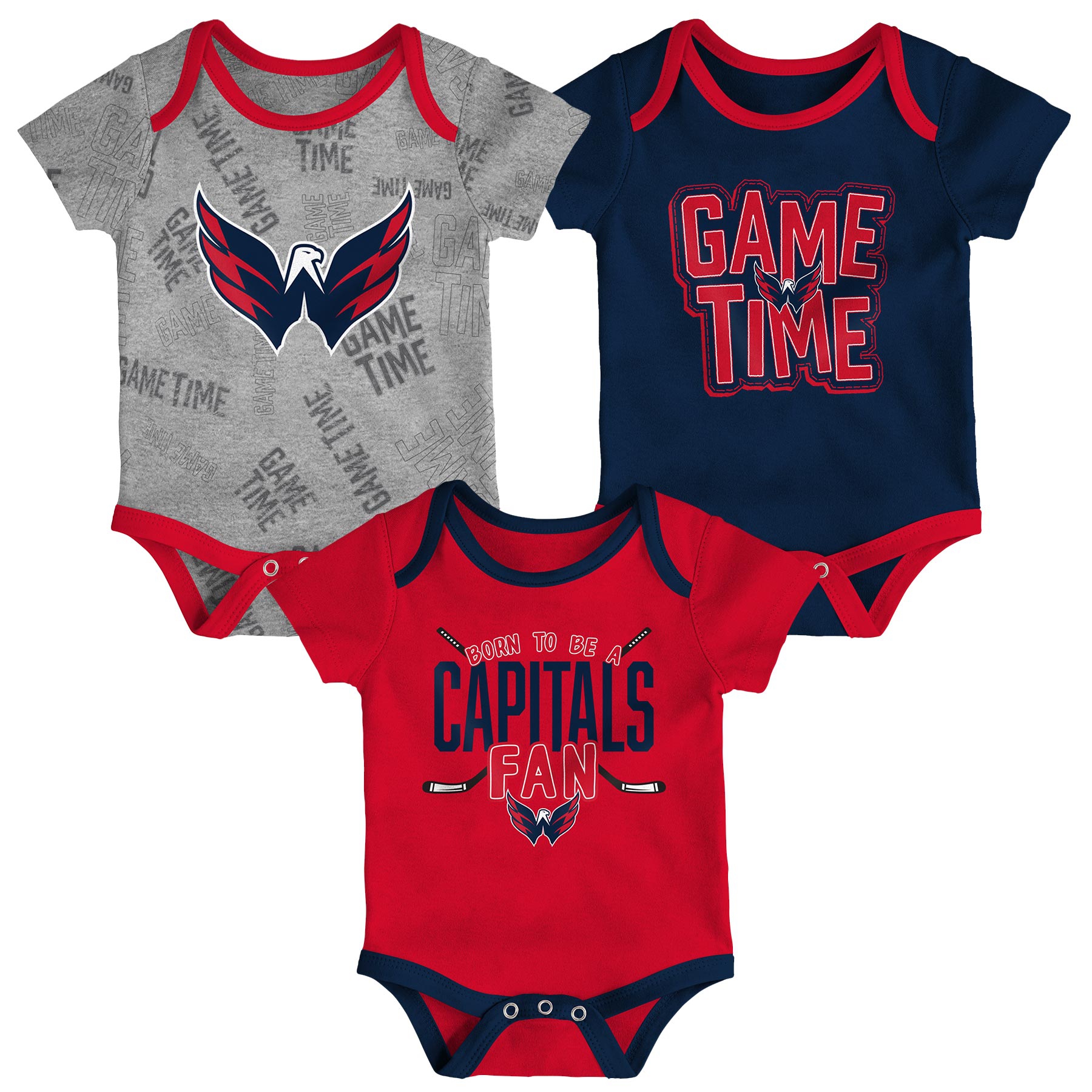 Washington Capitals Game Time NHL Baby Bodysuit Set (3-Piece)