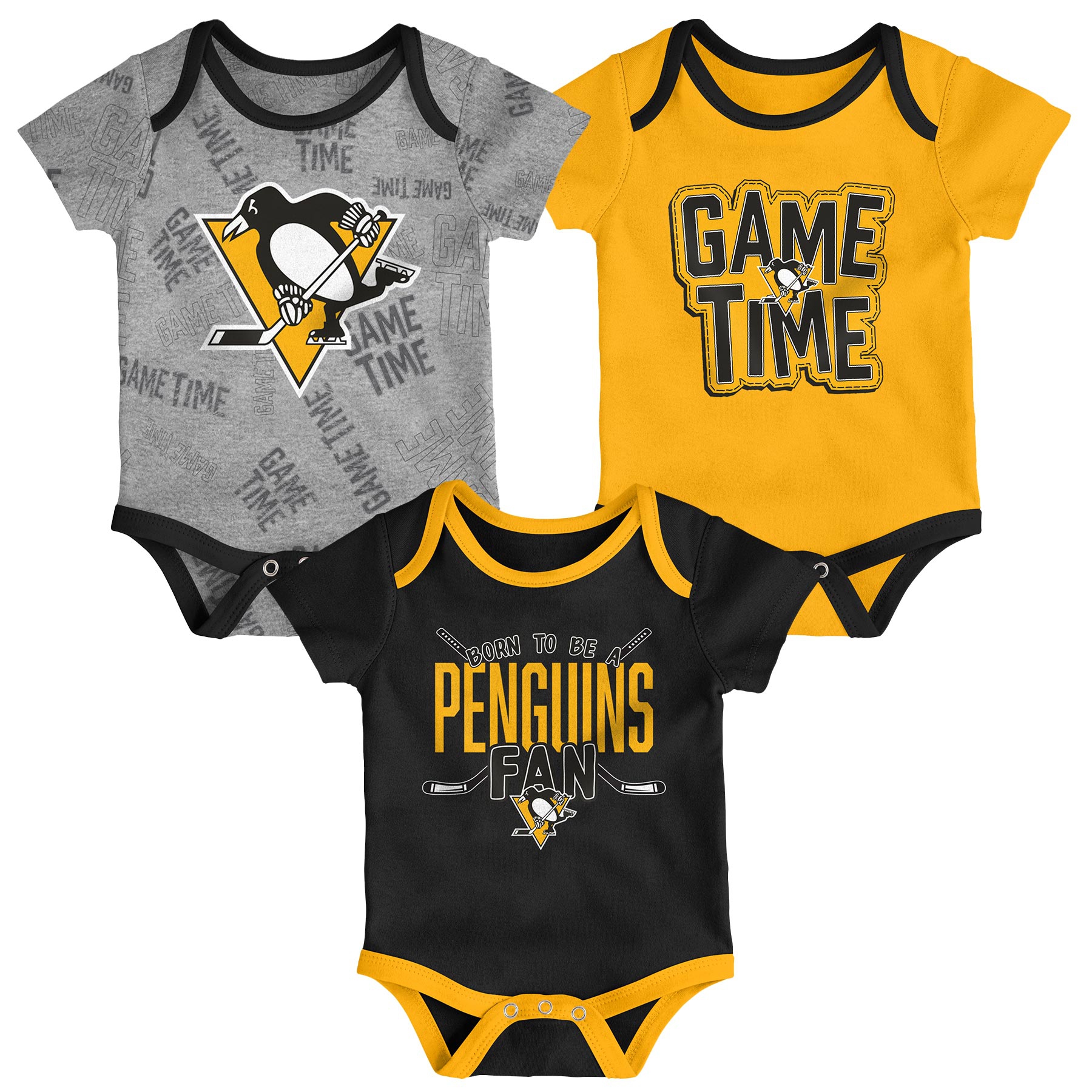 Pittsburgh Penguins Game Time NHL Baby Bodysuit Set (3-Piece)