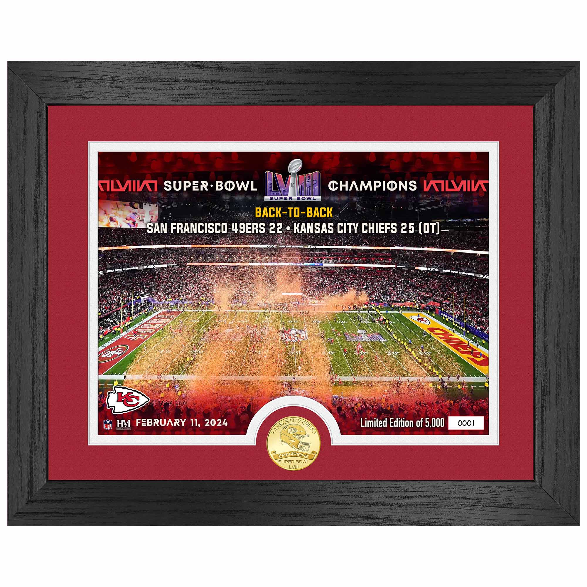 Kansas City Chiefs Super Bowl LVIII Champions Bronze Coin Celebration Gerahmtes NFL Bild