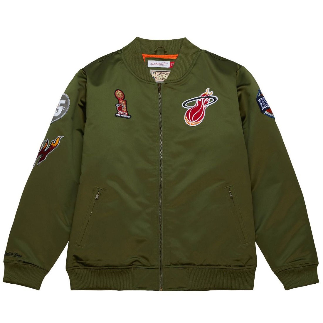 Miami Heat Olive Mitchell & Ness Heavyweight Satin NBA Jacke