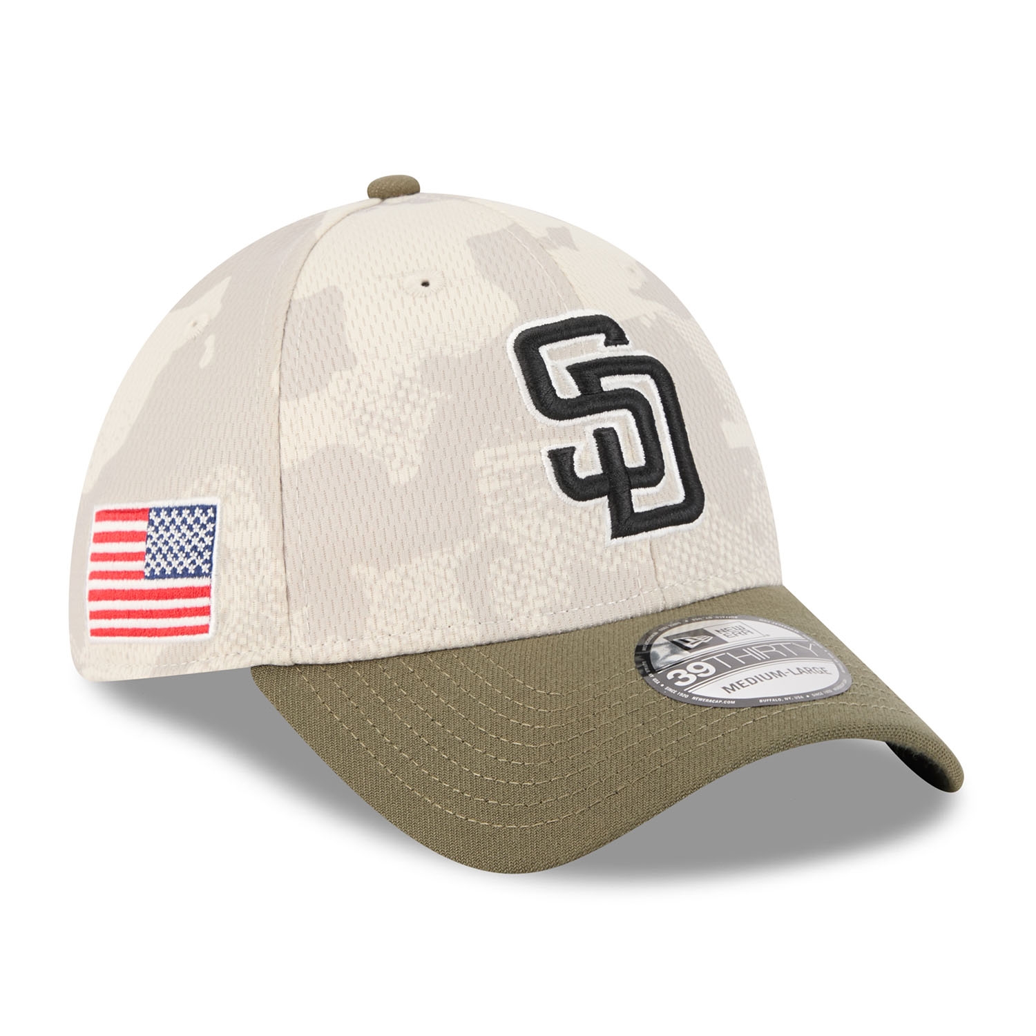 San Diego Padres 2025 MLB Armed Forces New Era 39THIRTY Flex Cap