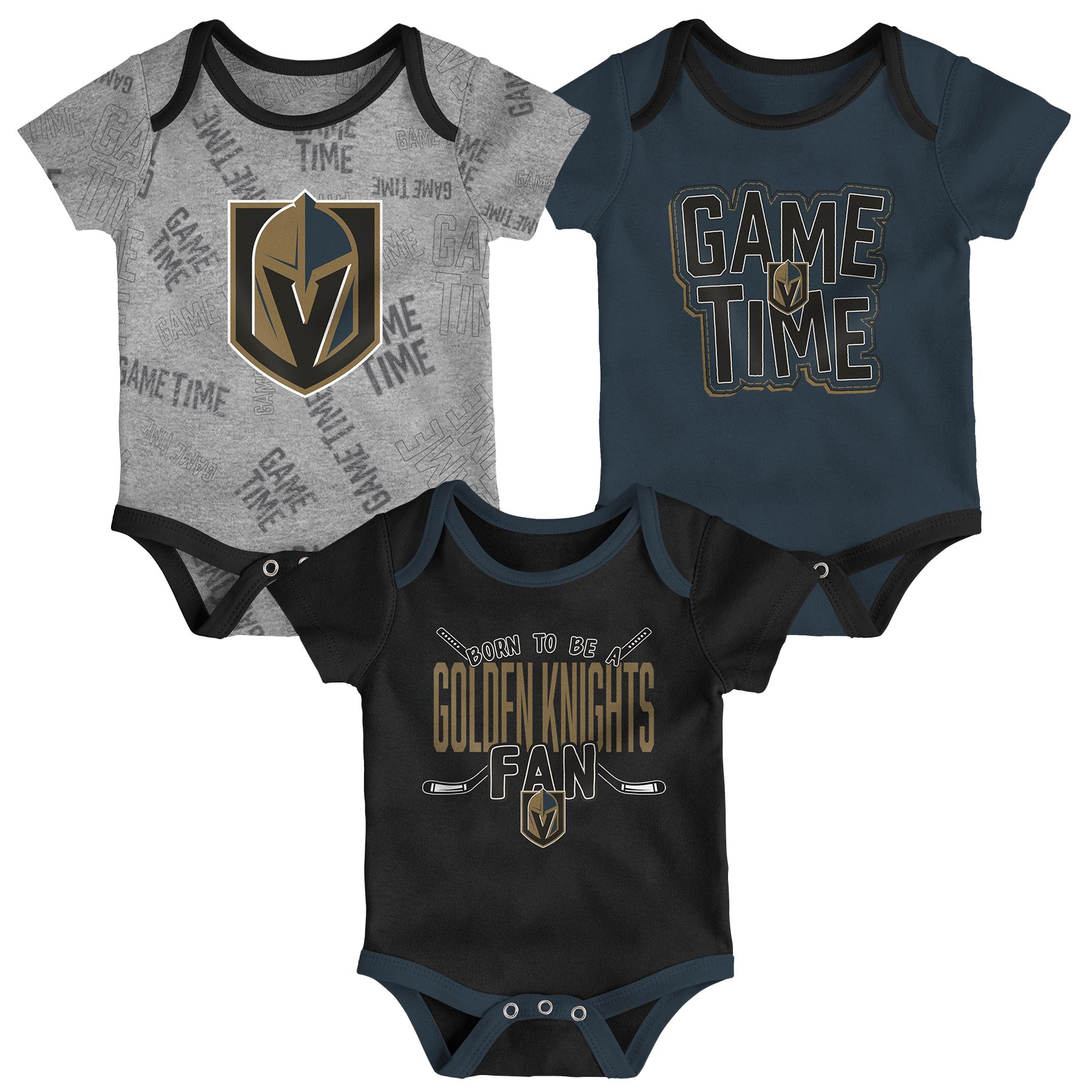 Vegas Golden Knights Game Time NHL Baby Bodysuit Set (3-Piece)