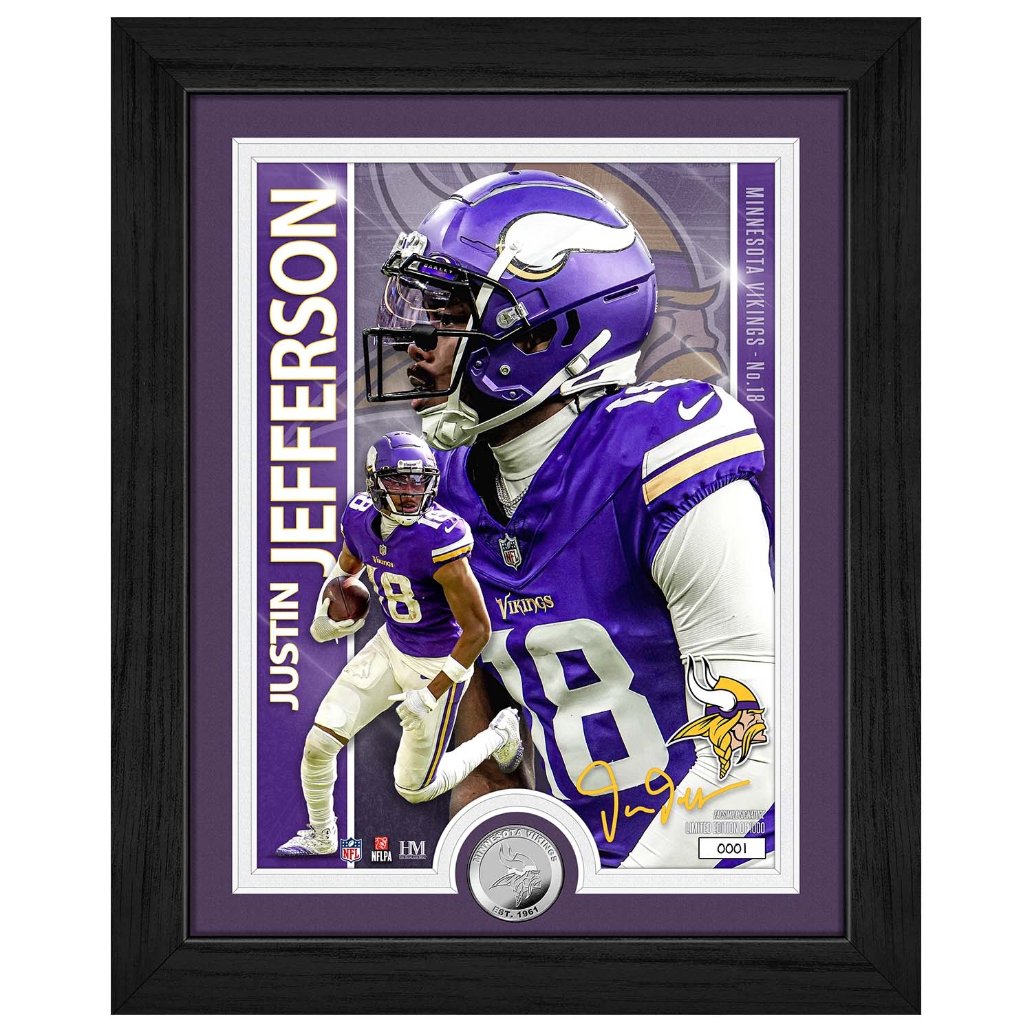 Justin Jefferson Minnesota Vikings Artist Proof Silver Coin NFL Photo Frame