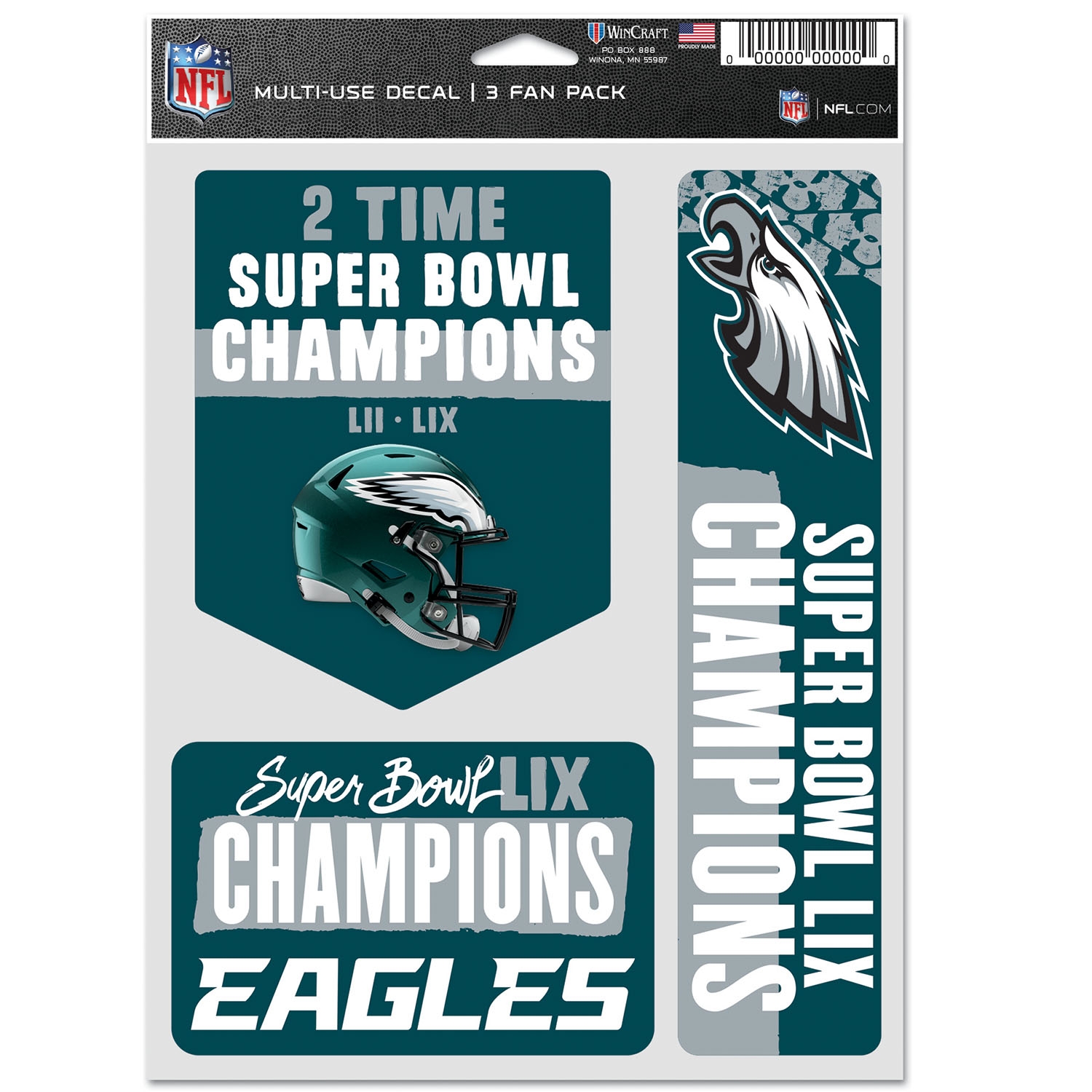 Philadelphia Eagles Super Bowl LIX Champions NFL Aufkleber-Set (3 Stk.)