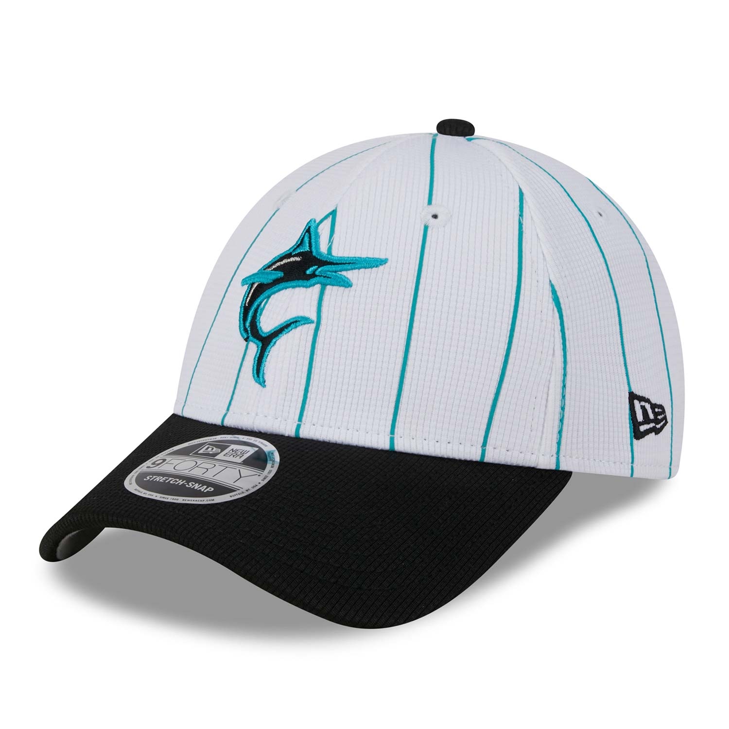 Miami Marlins 2025 MLB Batting Practice Stretch-Snap 9FORTY Adjustable Cap