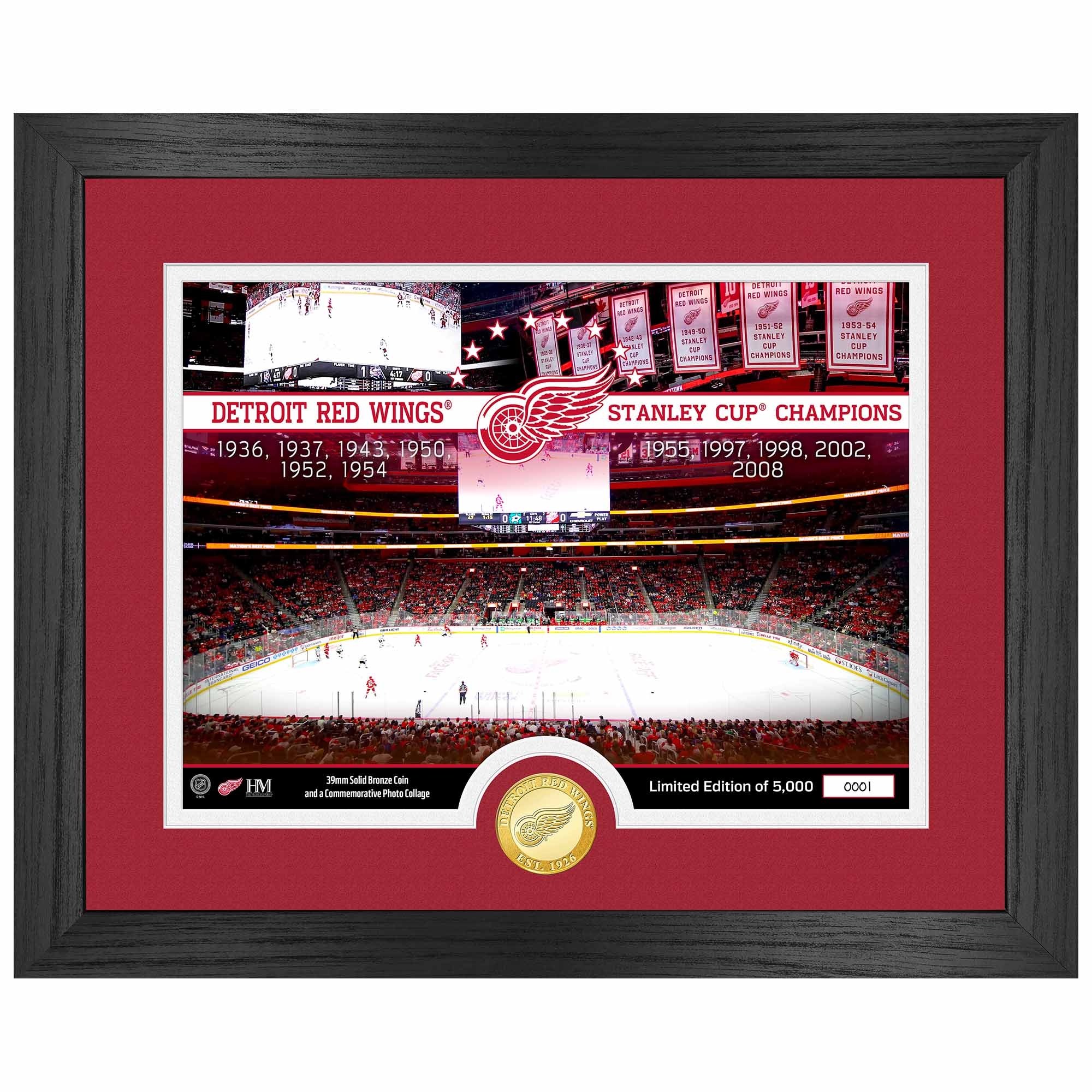 Detroit Red Wings 11-Time Stanley Cup Champions Bronze Coin Framed NHL Photo