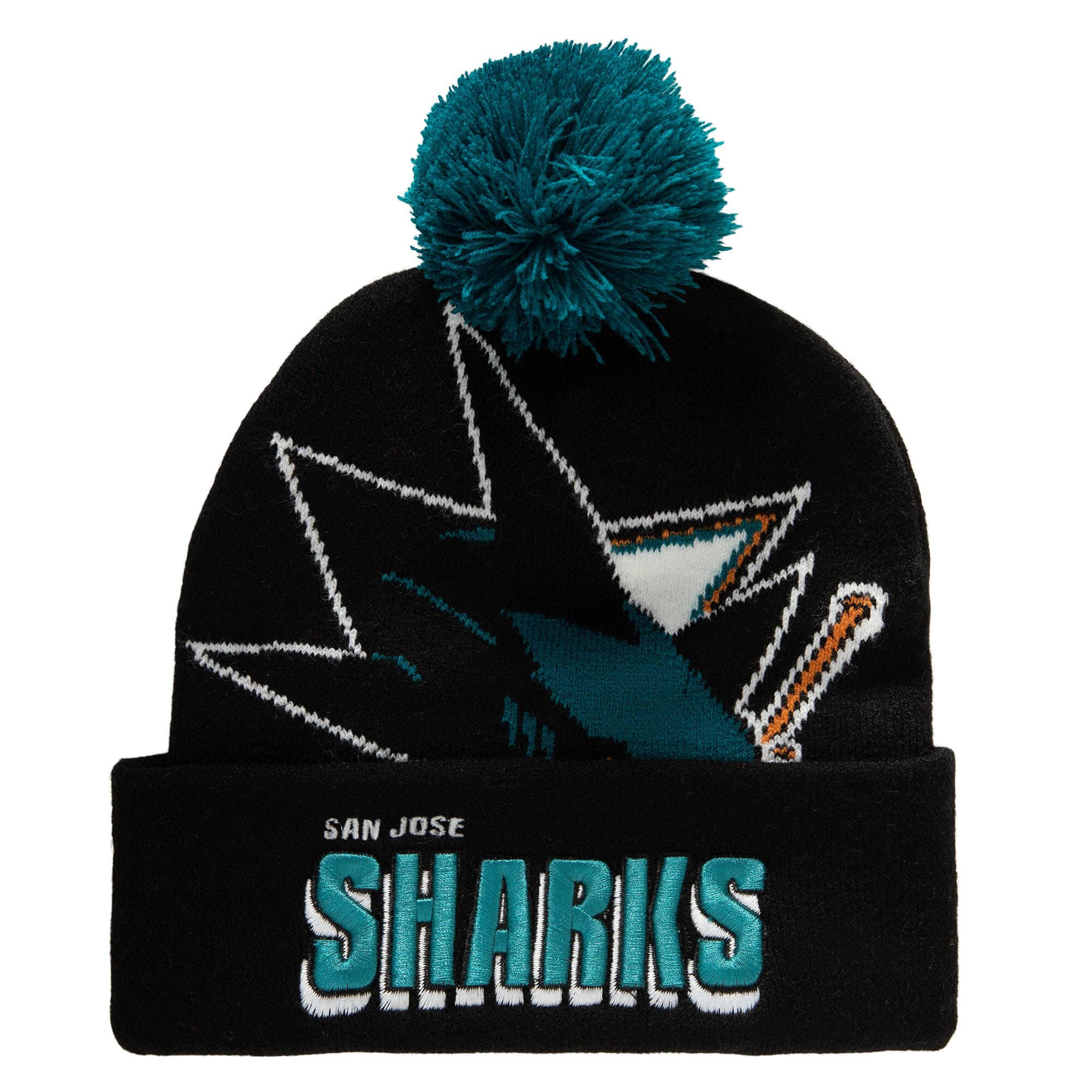 San Jose Sharks Punch Out Mitchell & Ness NHL Knit Hat Black