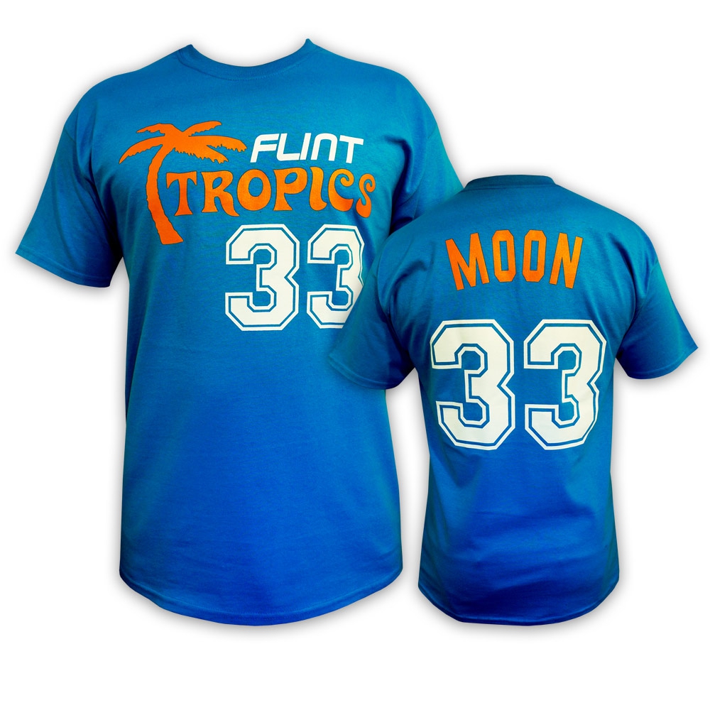 Jackie Moon #33 Flint Tropics Semi-Pro Basketball T-Shirt Blau