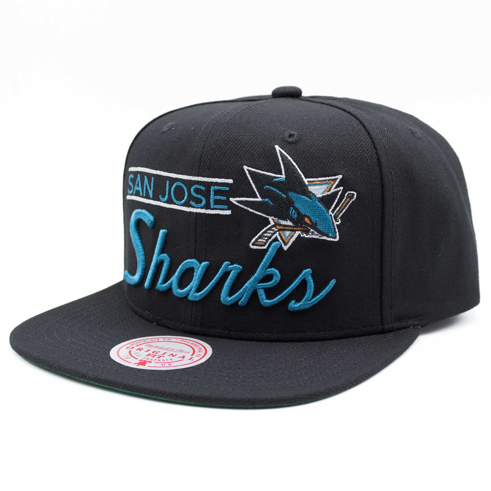 San Jose Sharks Retro Lock Up Mitchell & Ness Snapback NHL Cap Black