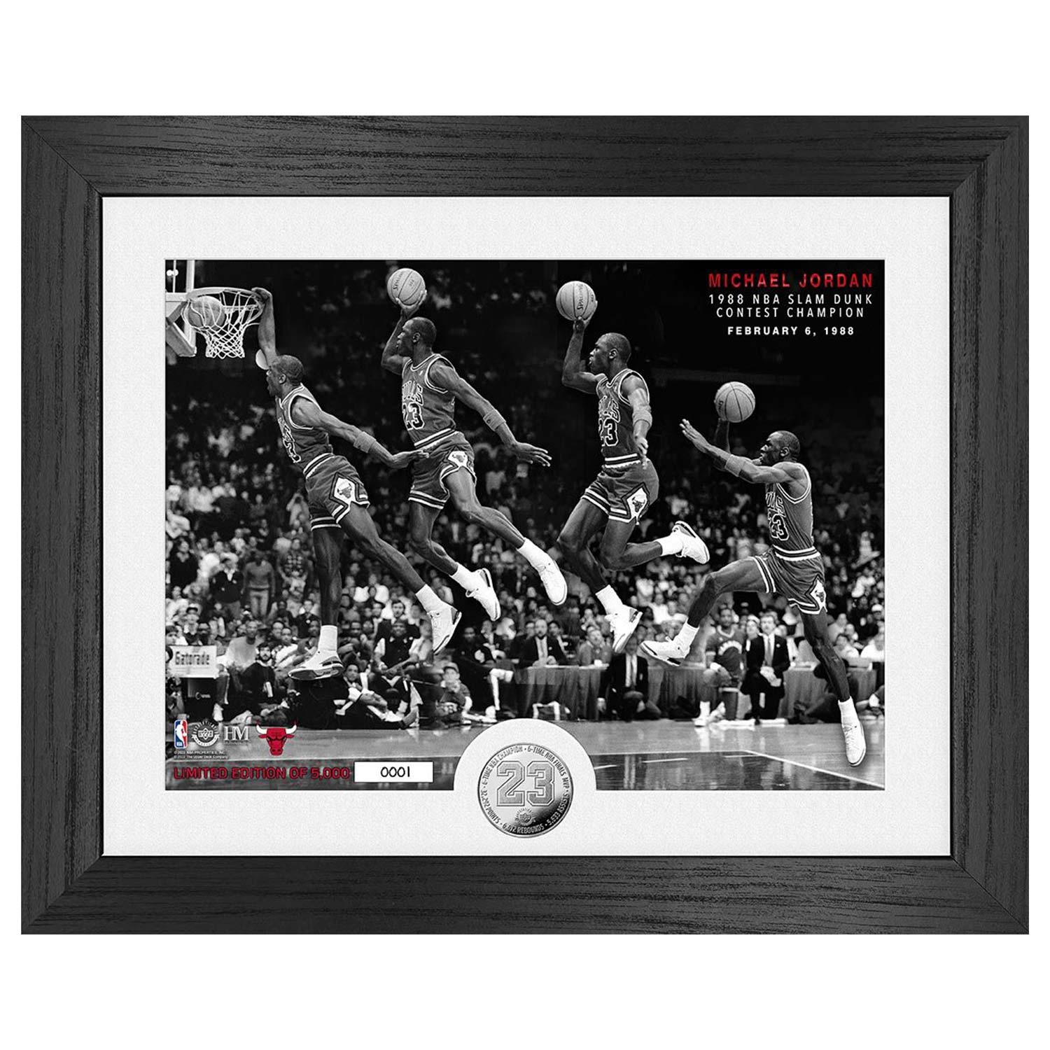 Michael Jordan 1988 NBA Slam Dunk Champion Silver Coin Gerahmtes NBA Bild