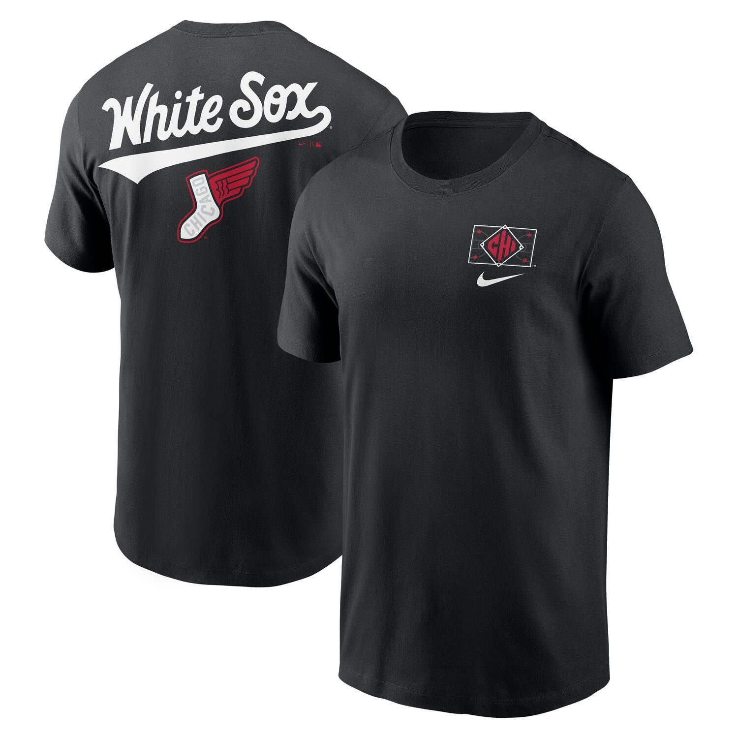 Chicago White Sox City Connect 2-Hit Nike Cotton T-Shirt Schwarz
