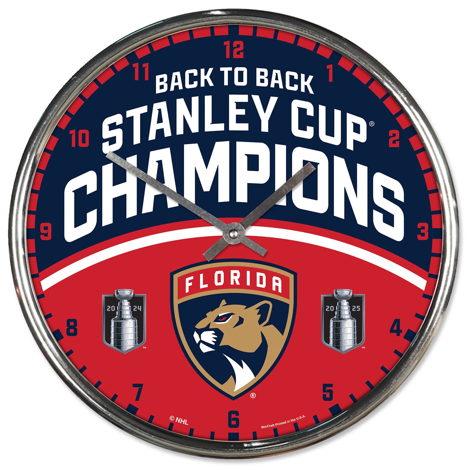 Florida Panthers 2025 Stanley Cup Champions Chrome NHL Wanduhr