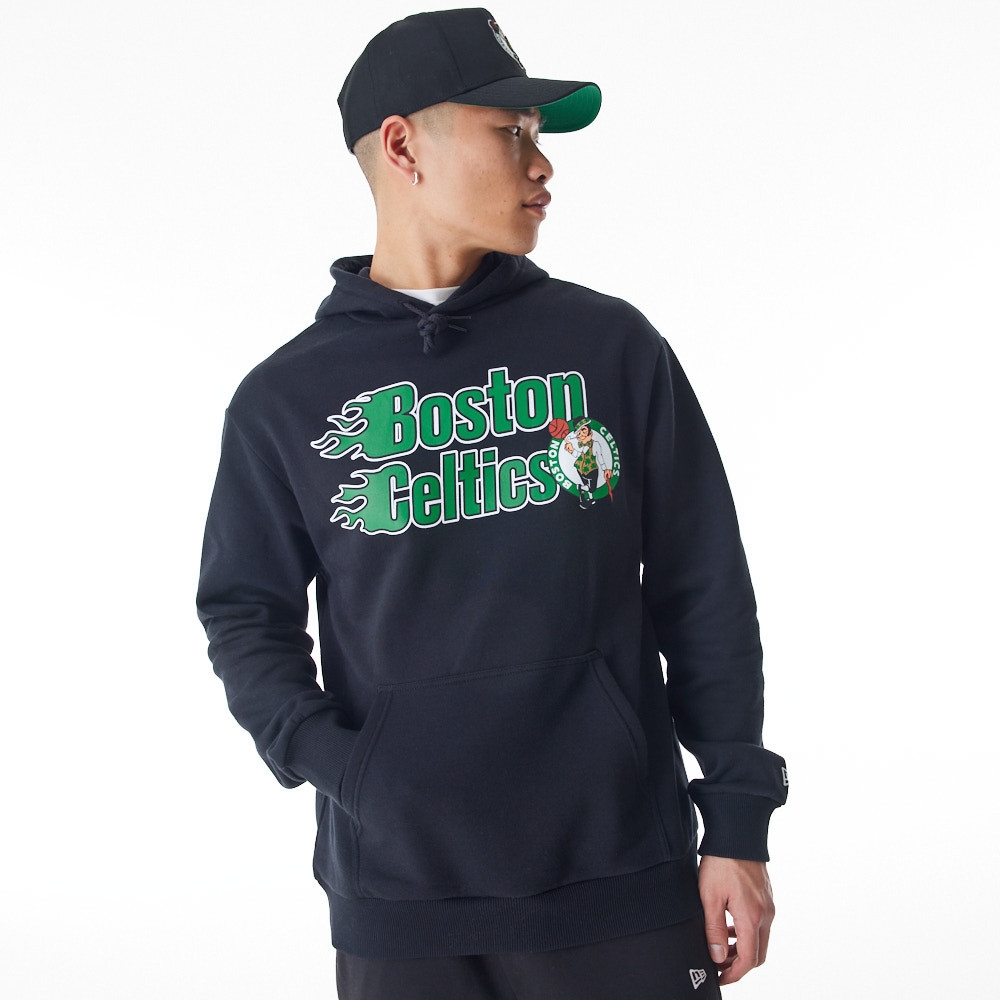 Boston Celtics Flame Print New Era Oversized NBA Hoodie Black