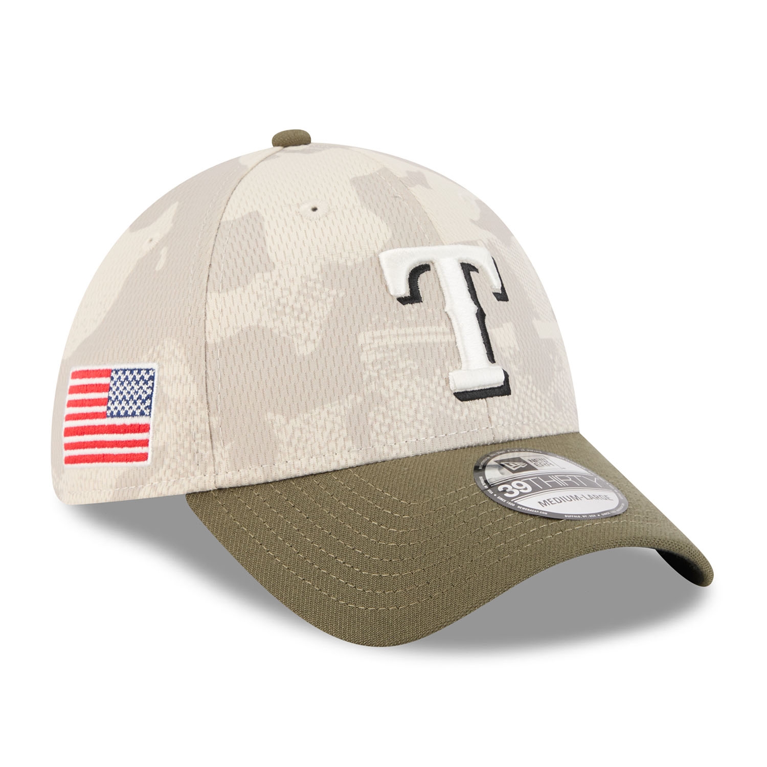 Texas Rangers 2025 MLB Armed Forces New Era 39THIRTY Flex Cap