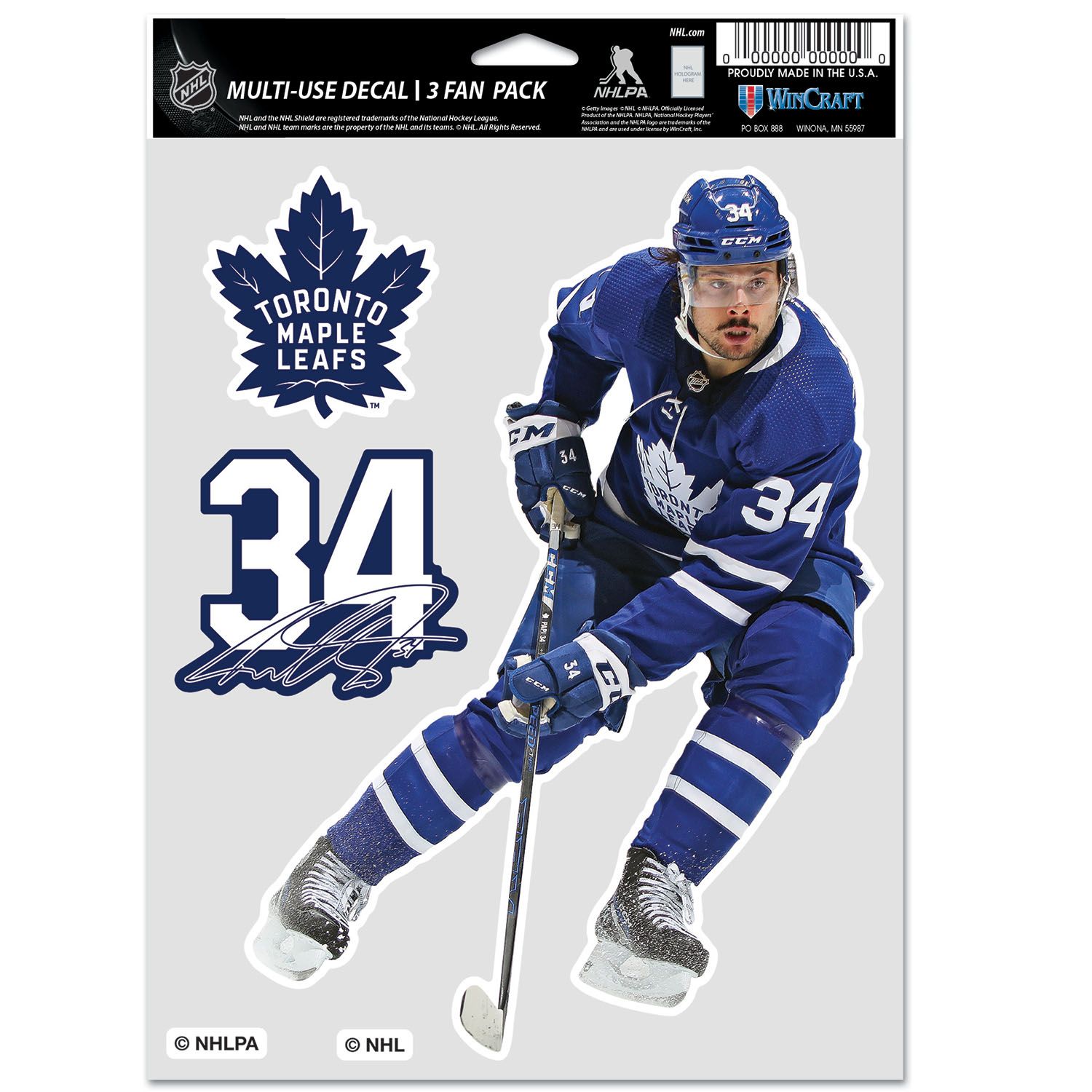 Auston Matthews #34 Toronto Maple Leafs Player NHL Decals Set (3 Pcs.)