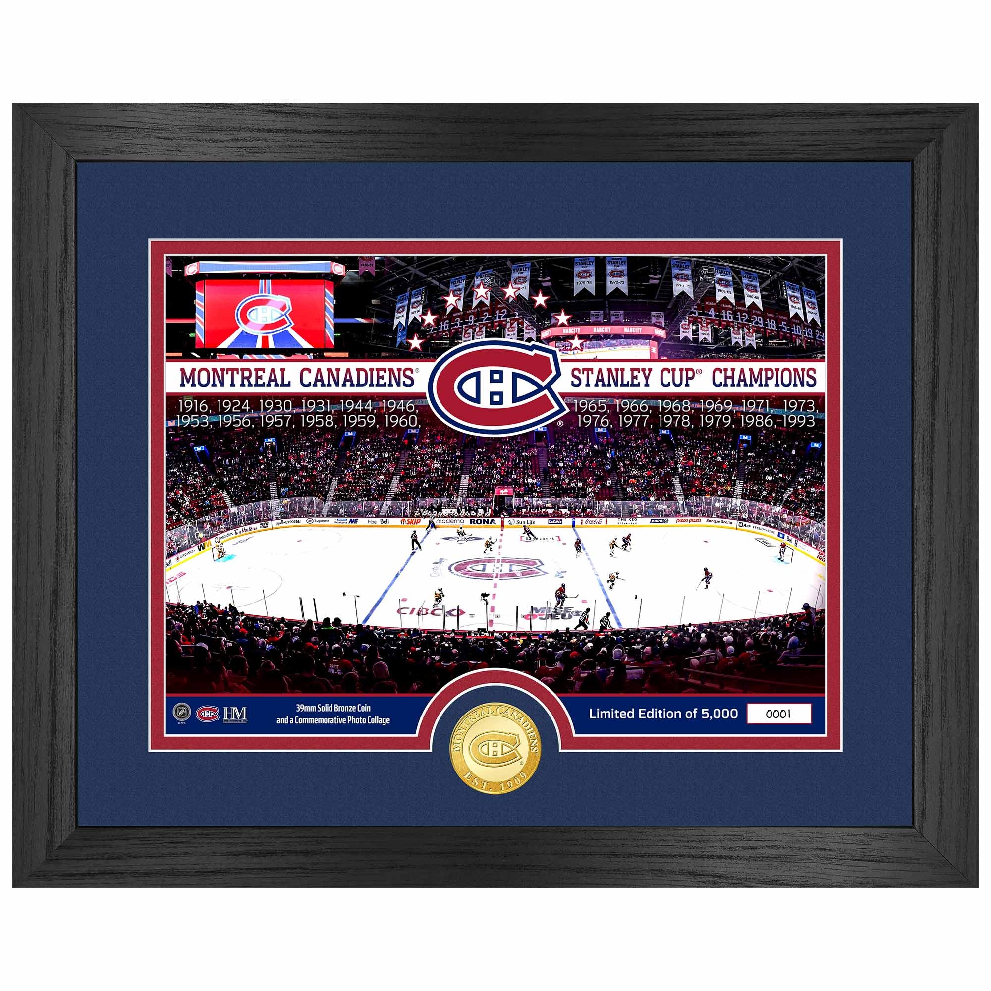 Montreal Canadiens 24-Time Stanley Cup Champions Bronze Coin Framed NHL Photo