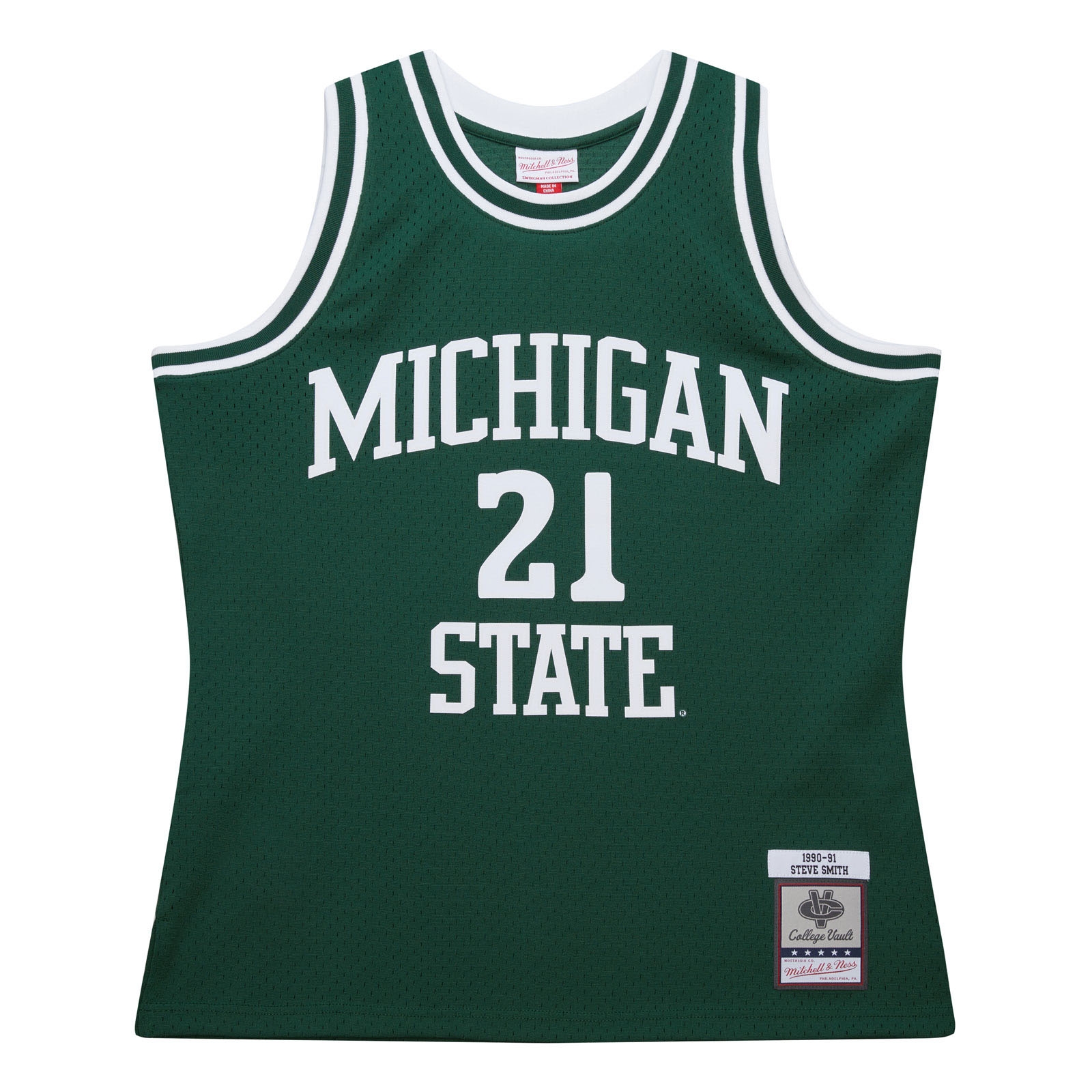Steve Smith #21 Michigan State Spartans 1990-91 Mitchell & Ness Swingman NCAA Trikot Grün