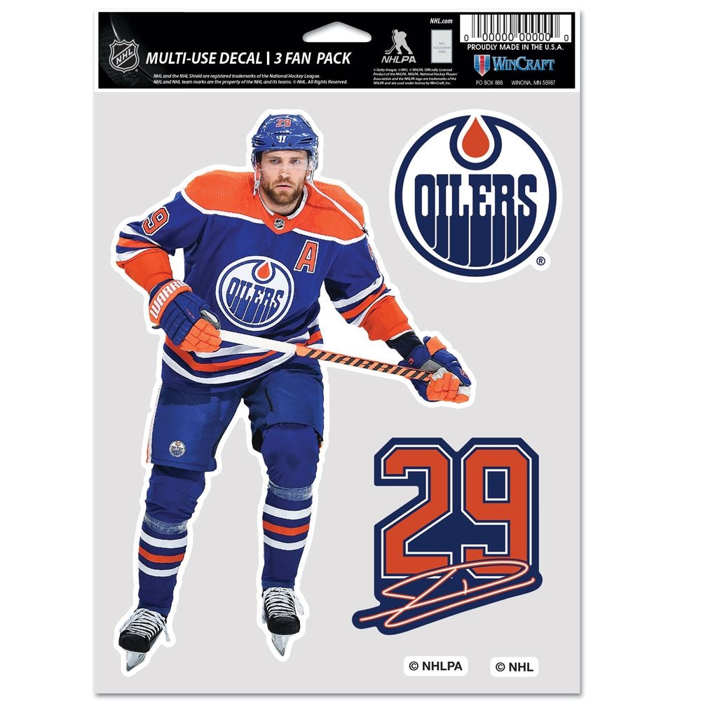 Leon Draisaitl #29 Edmonton Oilers Player NHL Aufkleber-Set (3 Stk.)