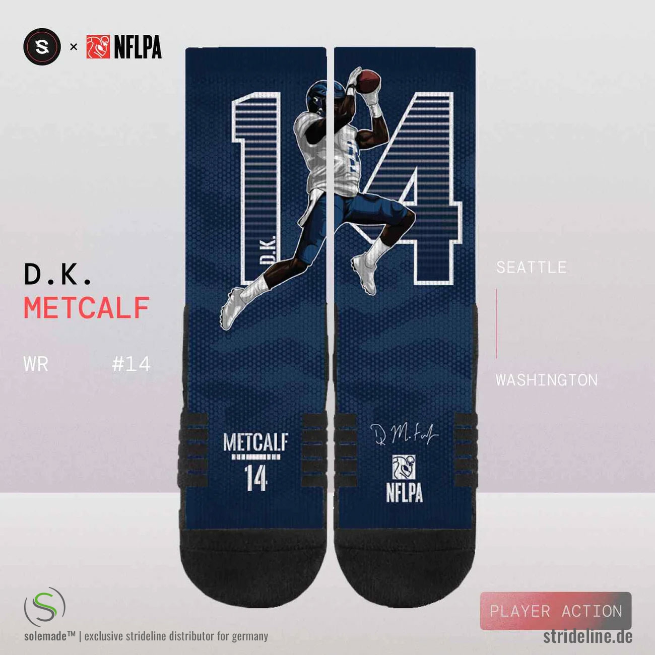 DK Metcalf #14 Seattle Seahawks Strideline Premium NFLPA Crew Socken