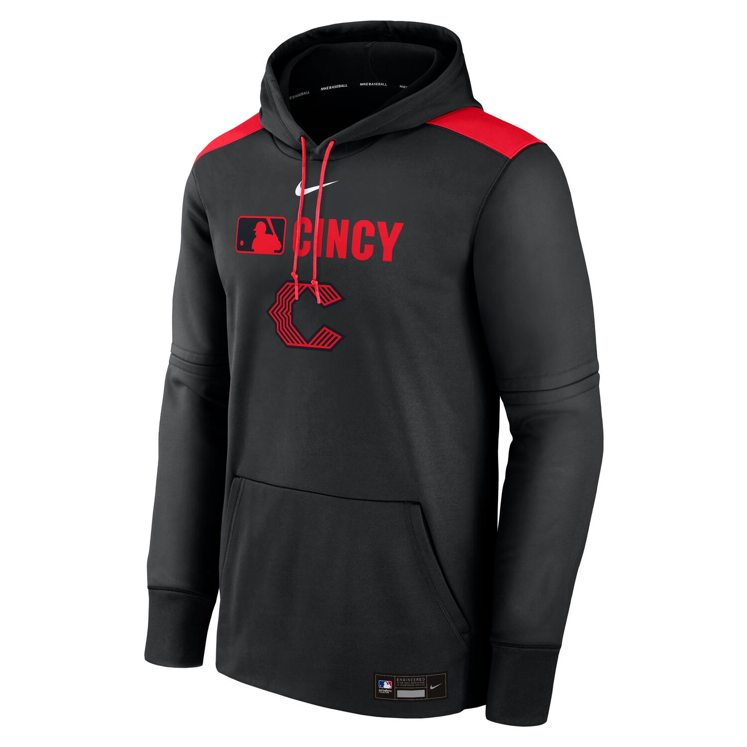 Cincinnati Reds 2025 City Connect MLB Authentic Therma Hoodie Schwarz