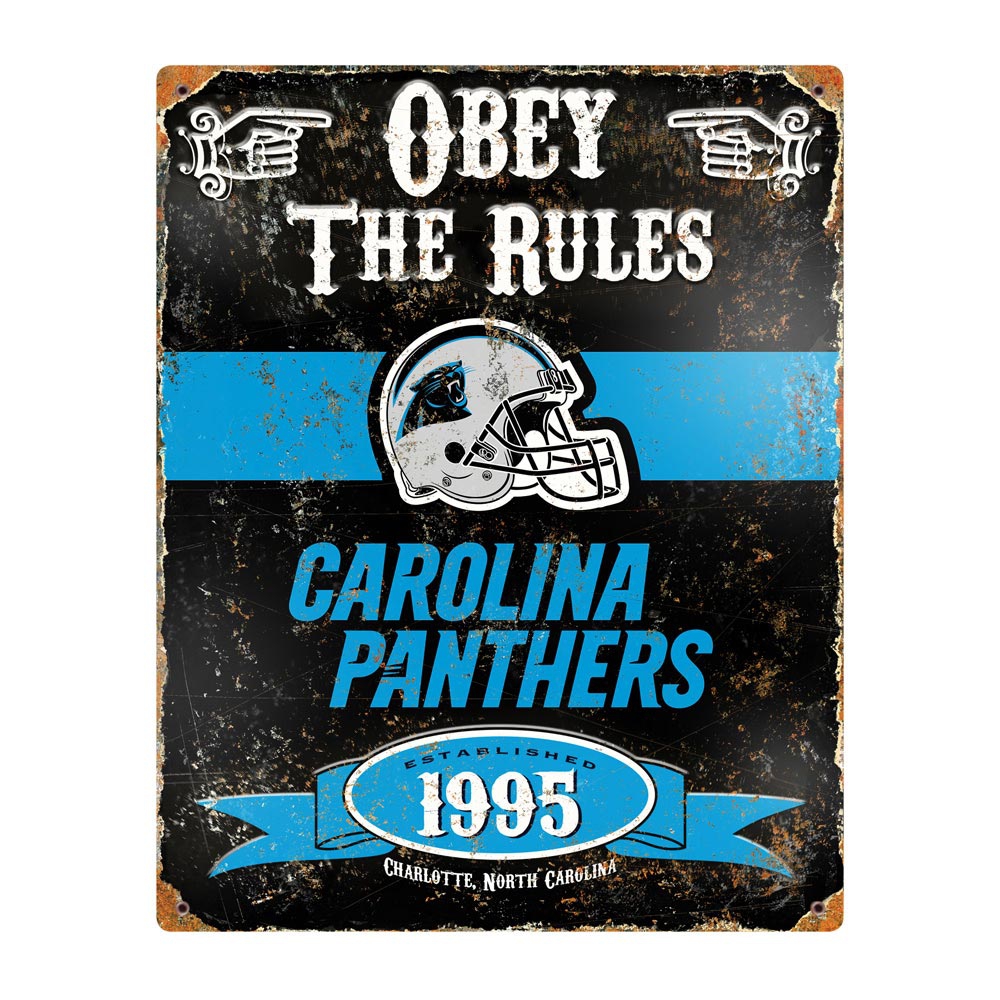 Carolina Panthers Obey The Rules Embossed NFL Metallschild