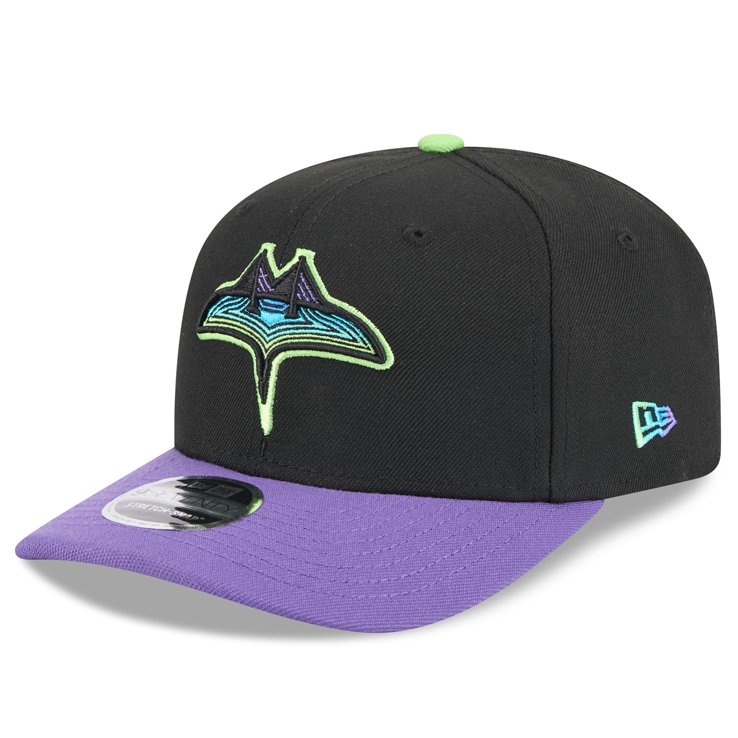 Tampa Bay Rays Official MLB City Connect Stretch-Snap 9SEVENTY Snapback Cap Schwarz/Lila