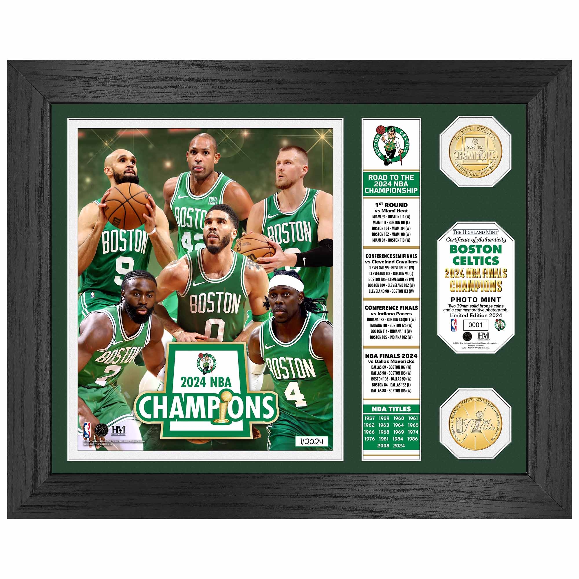 Boston Celtics 2024 NBA Champions Banner Bronze Coins Framed Photo