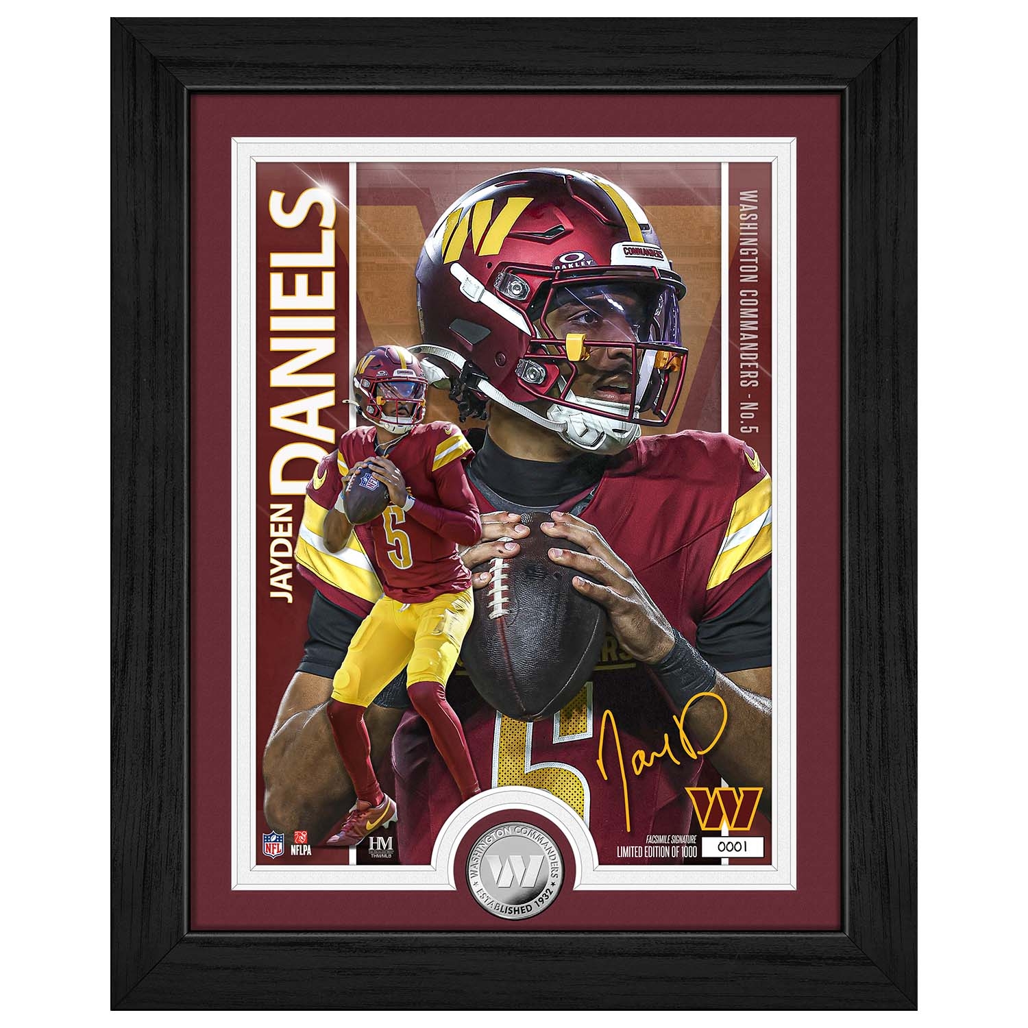 Jayden Daniels Washington Commanders Artist Proof Silver Coin NFL Photo Frame