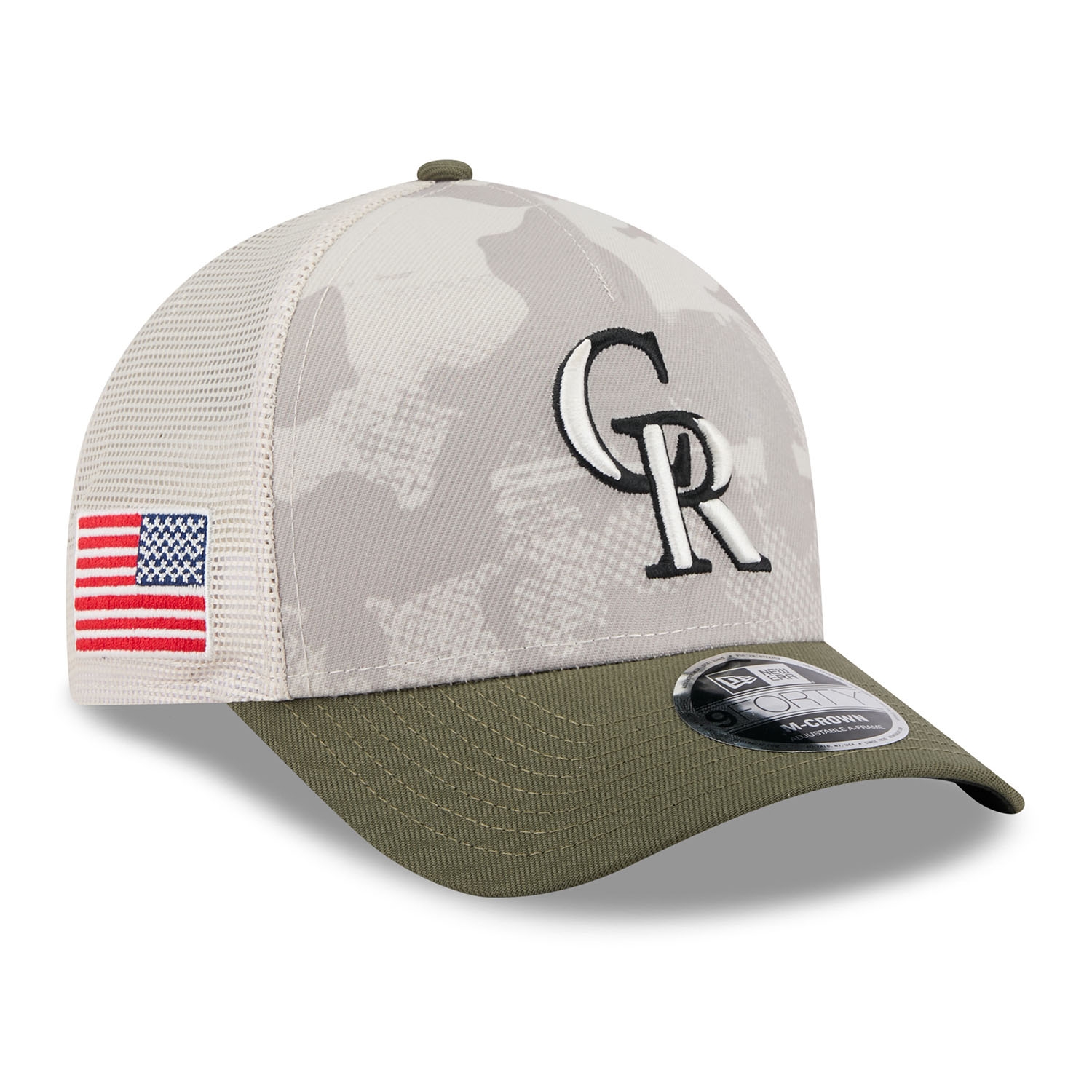 Colorado Rockies 2025 MLB Armed Forces 9FORTY M-Crown A-Frame Snapback Cap