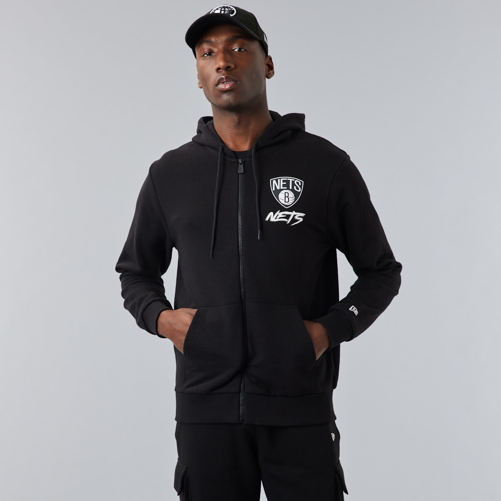 Brooklyn Nets Script New Era NBA Full-Zip Hoodie Schwarz