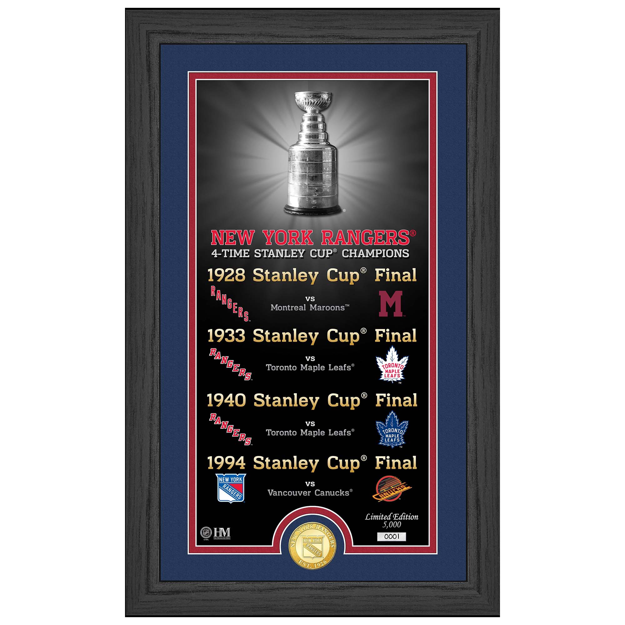New York Rangers Stanley Cup Legacy Bronze Coin Framed NHL Photo