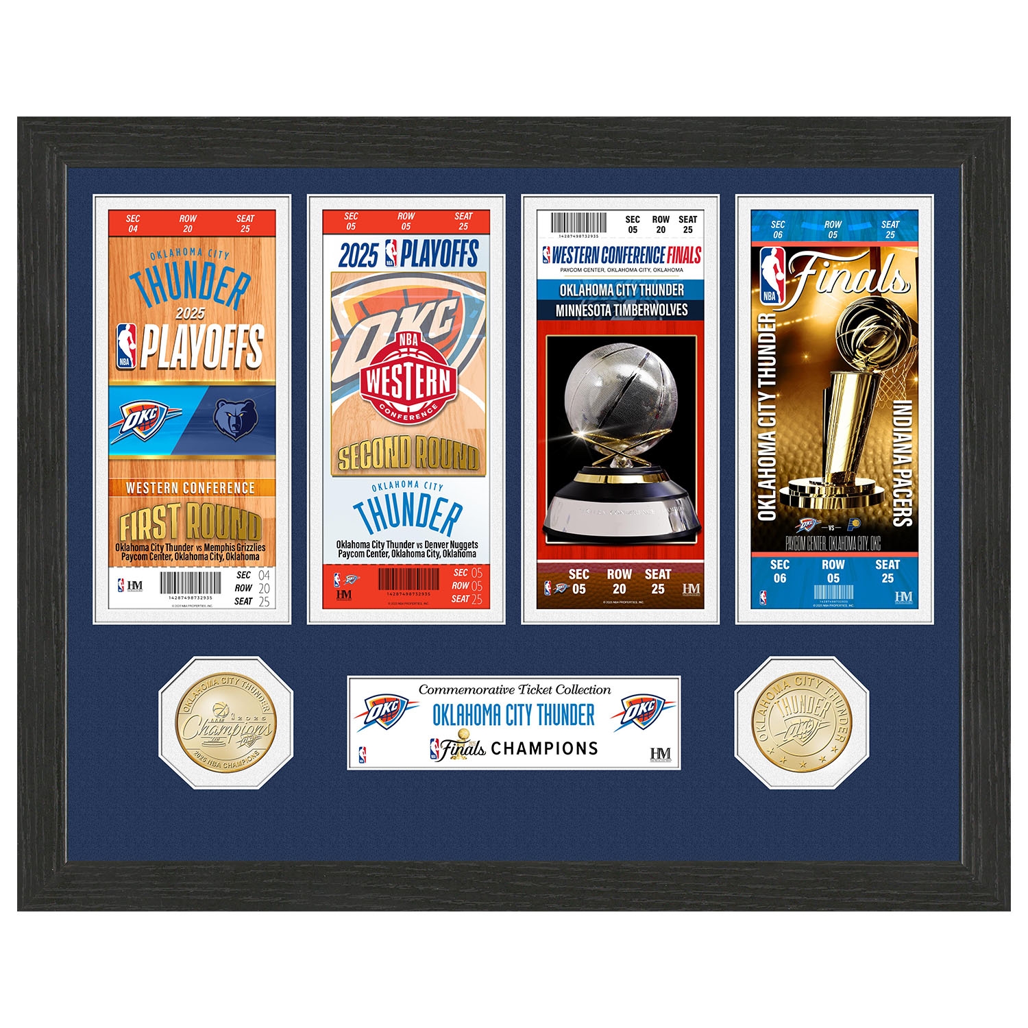 Oklahoma City Thunder 2025 Road to the NBA Finals Tickets Bronze Coins Gerahmtes Bild