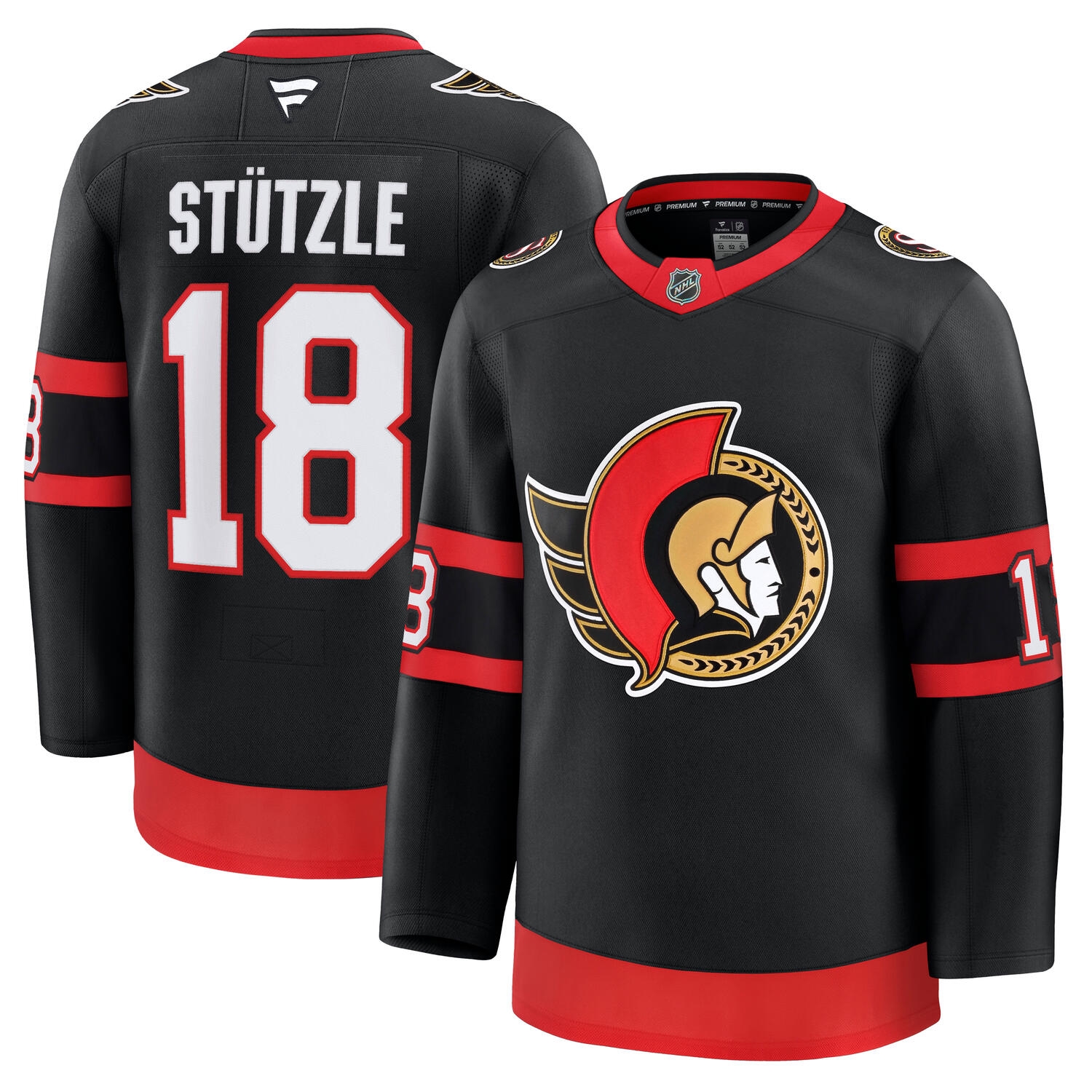 Tim Stützle #18 Ottawa Senators Premium NHL Trikot Home Schwarz